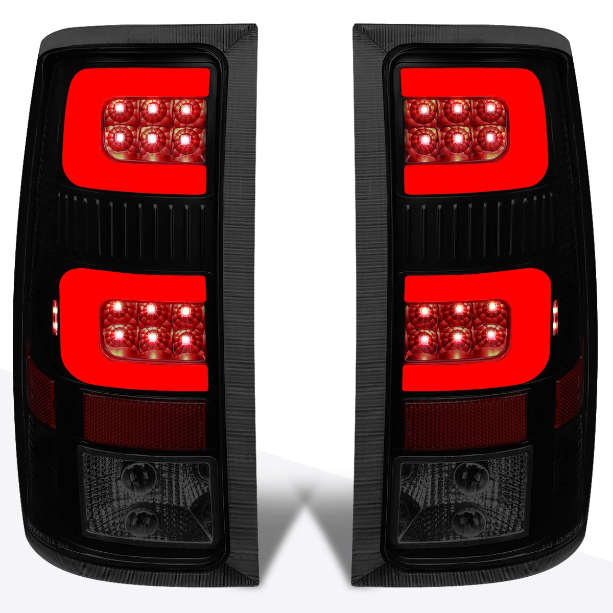 PM PERFORMOTOR C-Shape 3D LED Tail Lights Brake Lamps Assembly for 07-14 GMC Sierra - Black Housing & Smoked Lens - High Visibility & Style Upgrade for Night Driving & Custom Look