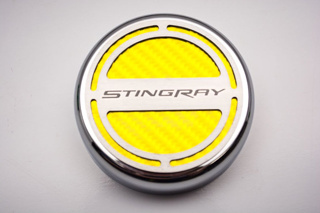 American Car Craft Blue Carbon Fiber Fluid Cap Cover Set - 6pc for Stingray Font - Engine Protection