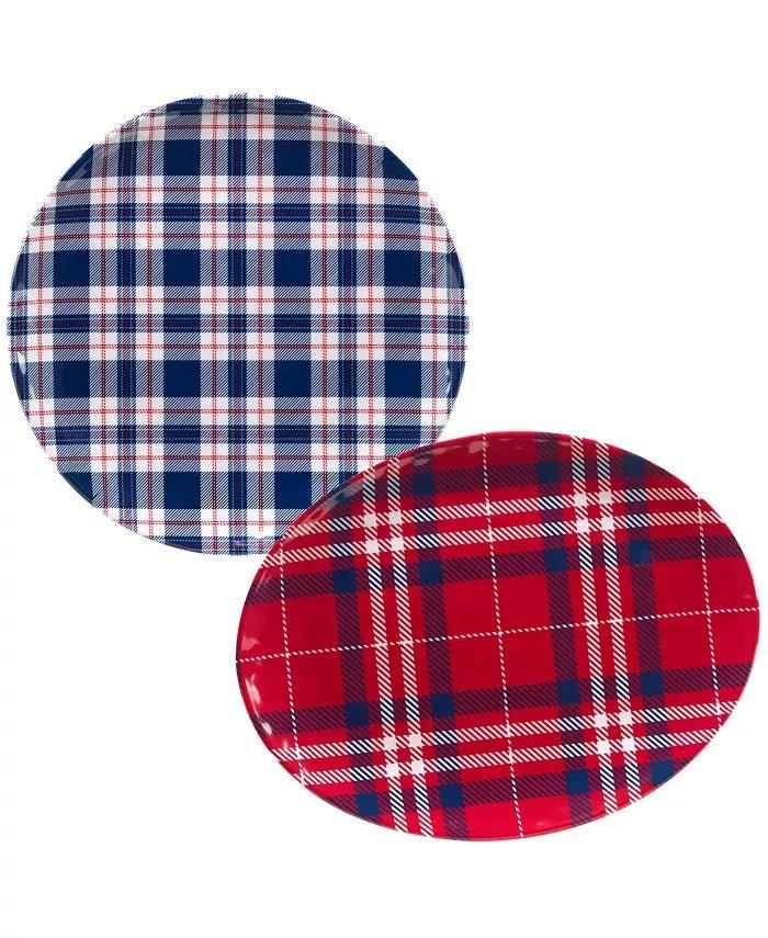Patriotic Plaid Melamine Dinner Plates - Durable & Lightweight Melamine Dishes for Outdoor Picnics, BBQs, and 4th of July Parties