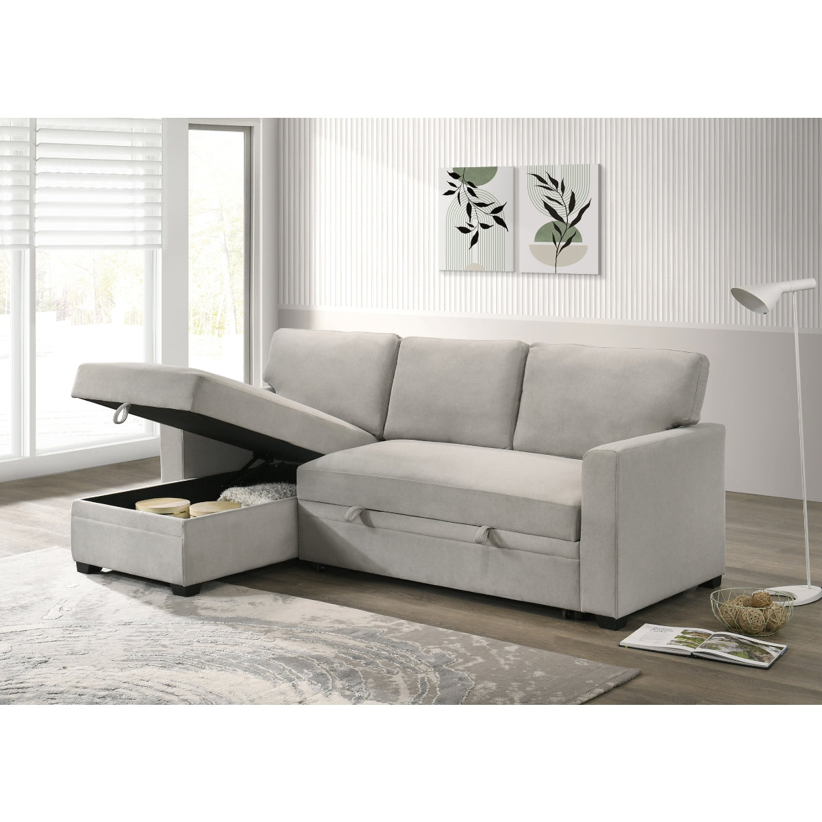 Beige 2-Piece Sectional Sofa with Pull-Out Sleeper & Reversible Storage Chaise - Perfect for Small Spaces, Guest Rooms, and Cozy Living Rooms