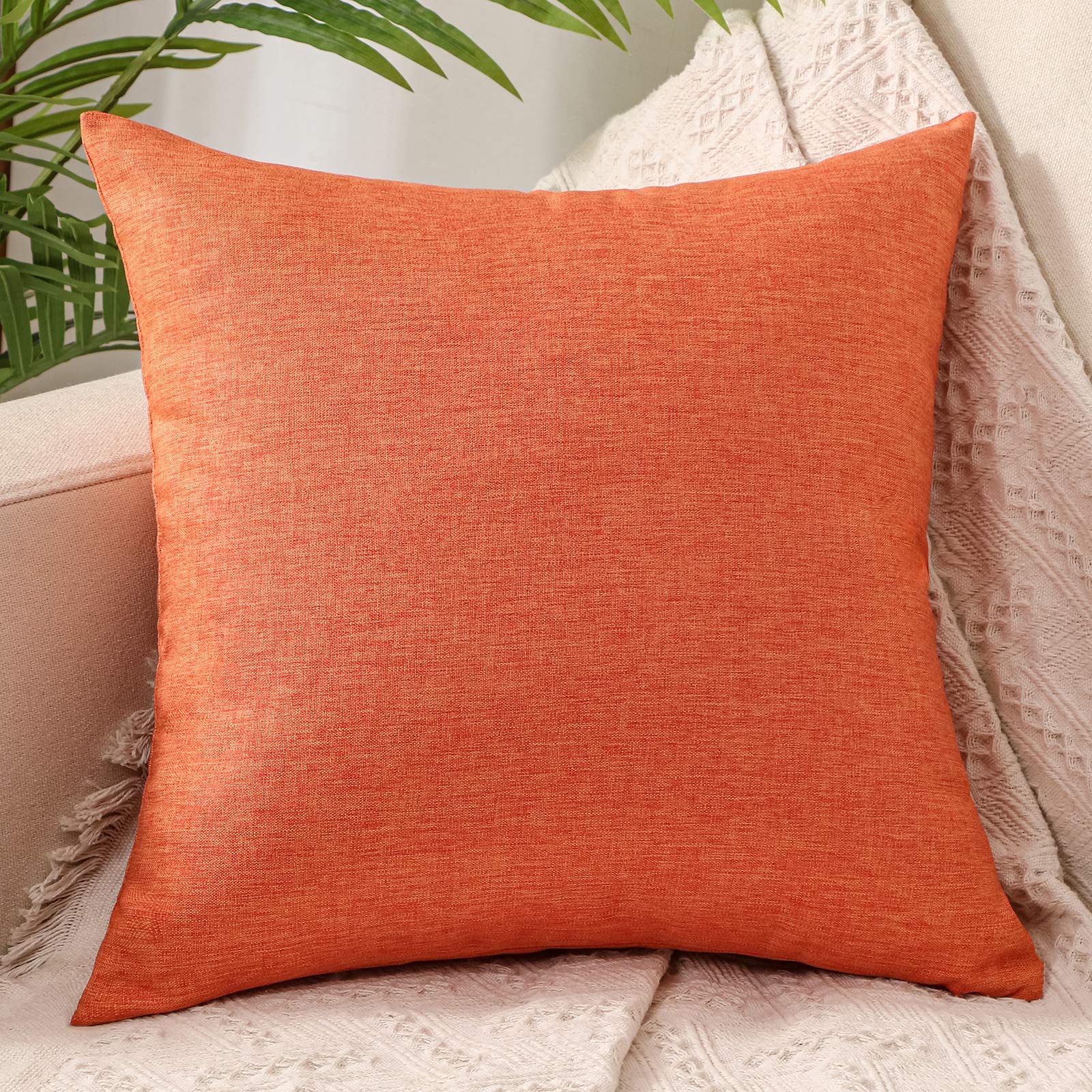 ZebraSmile 20x20 Inch Decorative Throw Pillow Covers - Soft Cotton Linen Blend, Solid Carrot Orange Cushion Covers for Sofa, Couch, Living Room & Bedroom - Perfect for Home Decor, Accent Pillows and Cozy Interior Styling