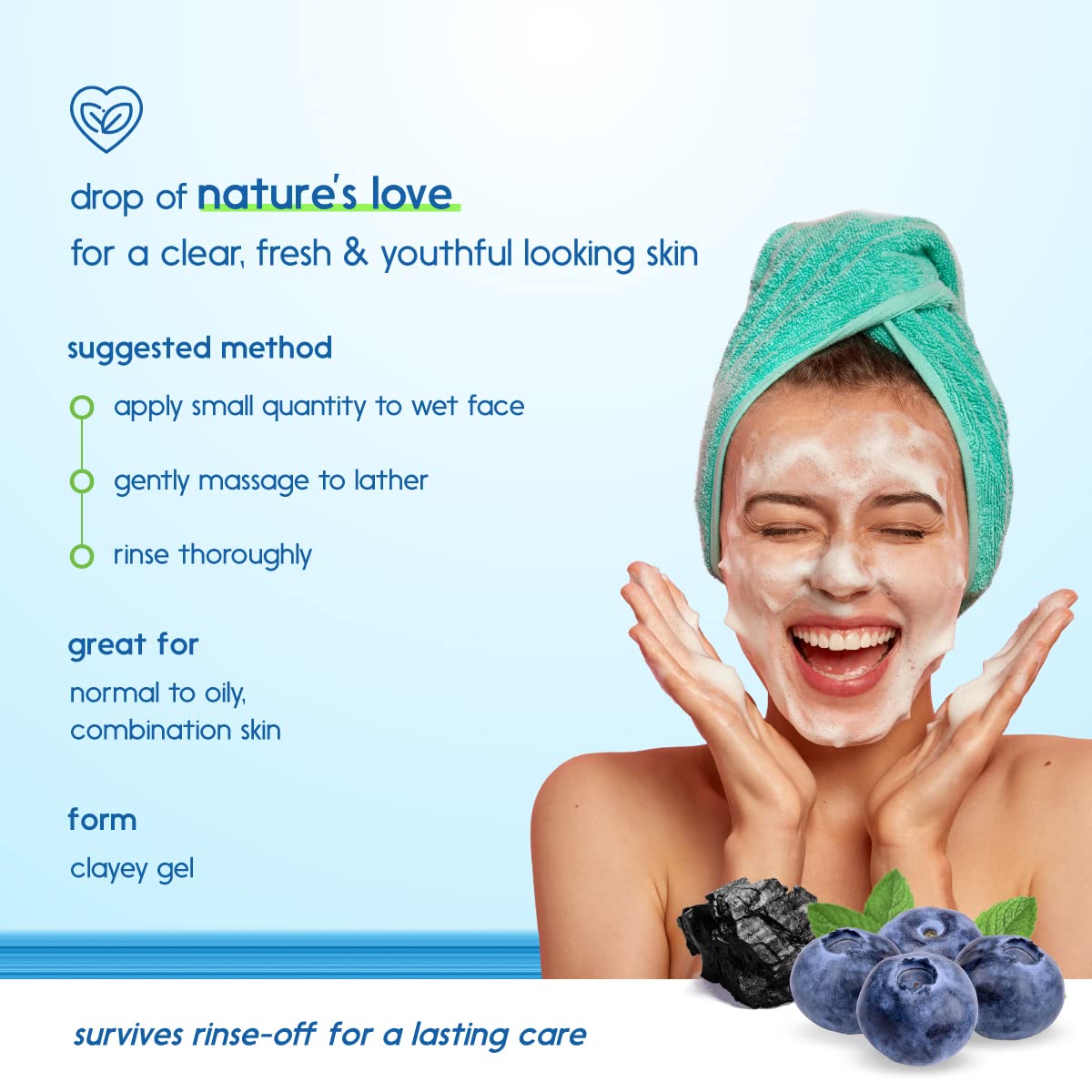 LONGENE Blueberry Charcoal Face Wash for Oily Skin - Brightening & Oil Control with 4% Niacinamide & 6 Active Ingredients | Vegan, Cruelty-Free 100ml | Perfect for Daily Deep Cleansing & Acne-Prone Skin Care Routine