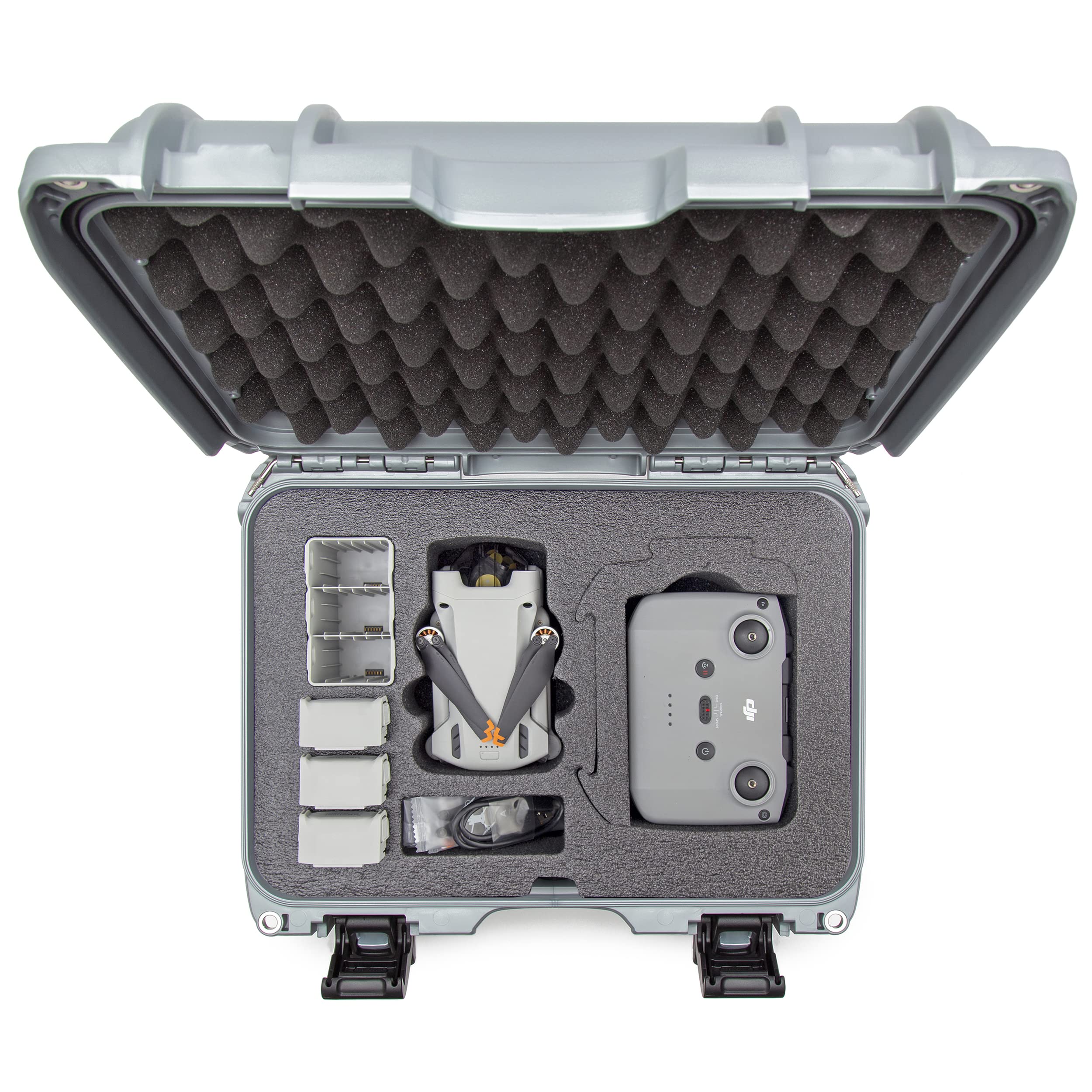 Nanuk 915 Waterproof Hard Case for DJI Mini 3 & Mini 3 Pro - Custom Foam Insert Fits Fly More Combo & RC-N1/RC Controller (Silver) - Perfect for Drone Travel, Outdoor Adventures & Professional Aerial Photography