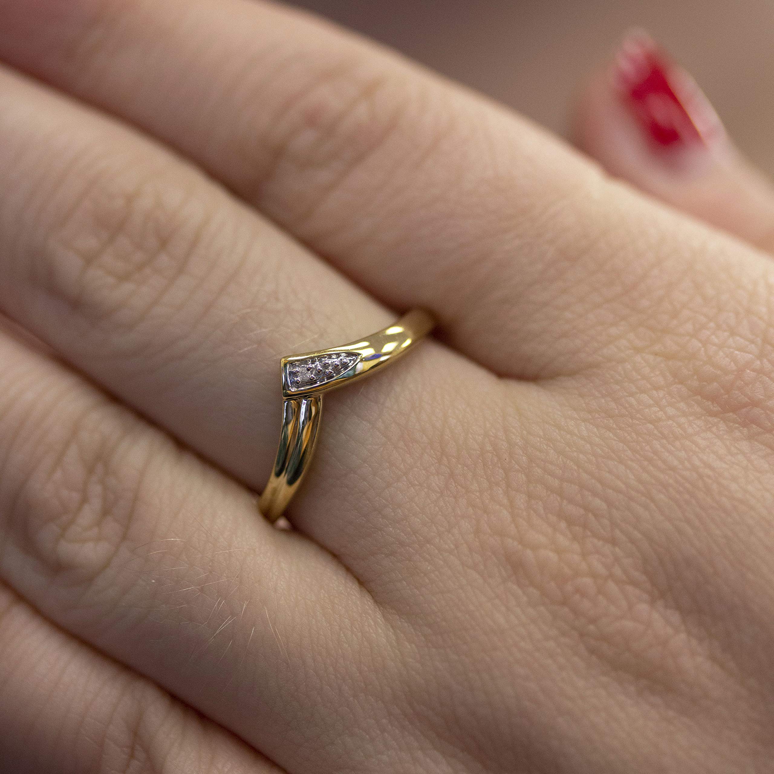 10K Yellow Gold Diamond Chevron Ring for Women - Elegant Stackable Wedding Band, Anniversary Gift, Promise Ring - Perfect for Everyday Wear & Special Occasions
