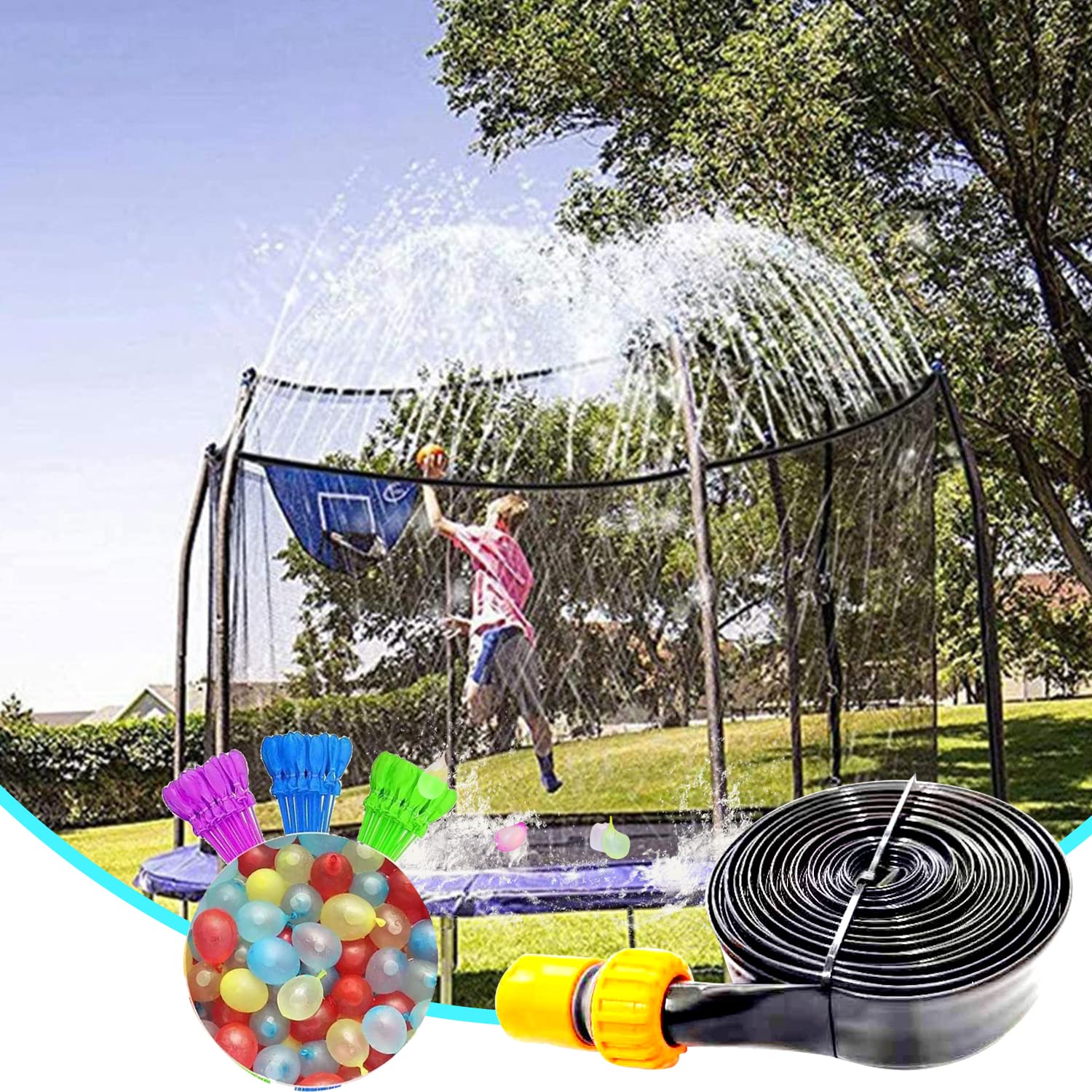 YUNADIK 39ft Trampoline Sprinkler - Water Spray Toy for Summer Outdoor Fun | Kids Backyard Water Park Accessories for Boys & Girls | Perfect for Pool Parties, Summer Games & Family Outdoor Activities