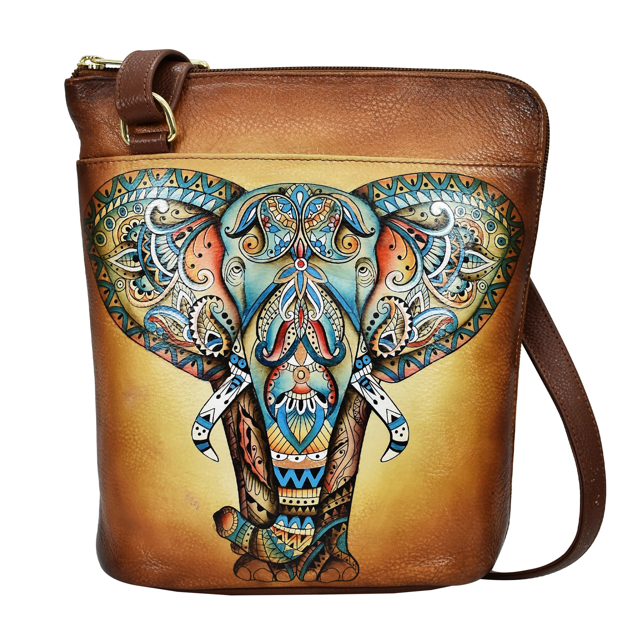 Anuschka Women's Hand-Painted Genuine Leather Crossbody Bag - Adjustable Strap & Extended Side Zipper - Perfect for Travel, Work & Everyday Use