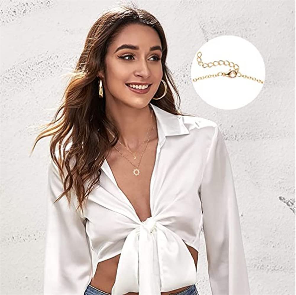 2 PCS Dainty Stacking Choker Necklace Set - Sun, Moon & Star Adjustable Thin Chain Pendant Necklace for Women & Men - Friendship, Couple & Sister Jewelry - Perfect for Christmas, Valentines & Gifts - 18
