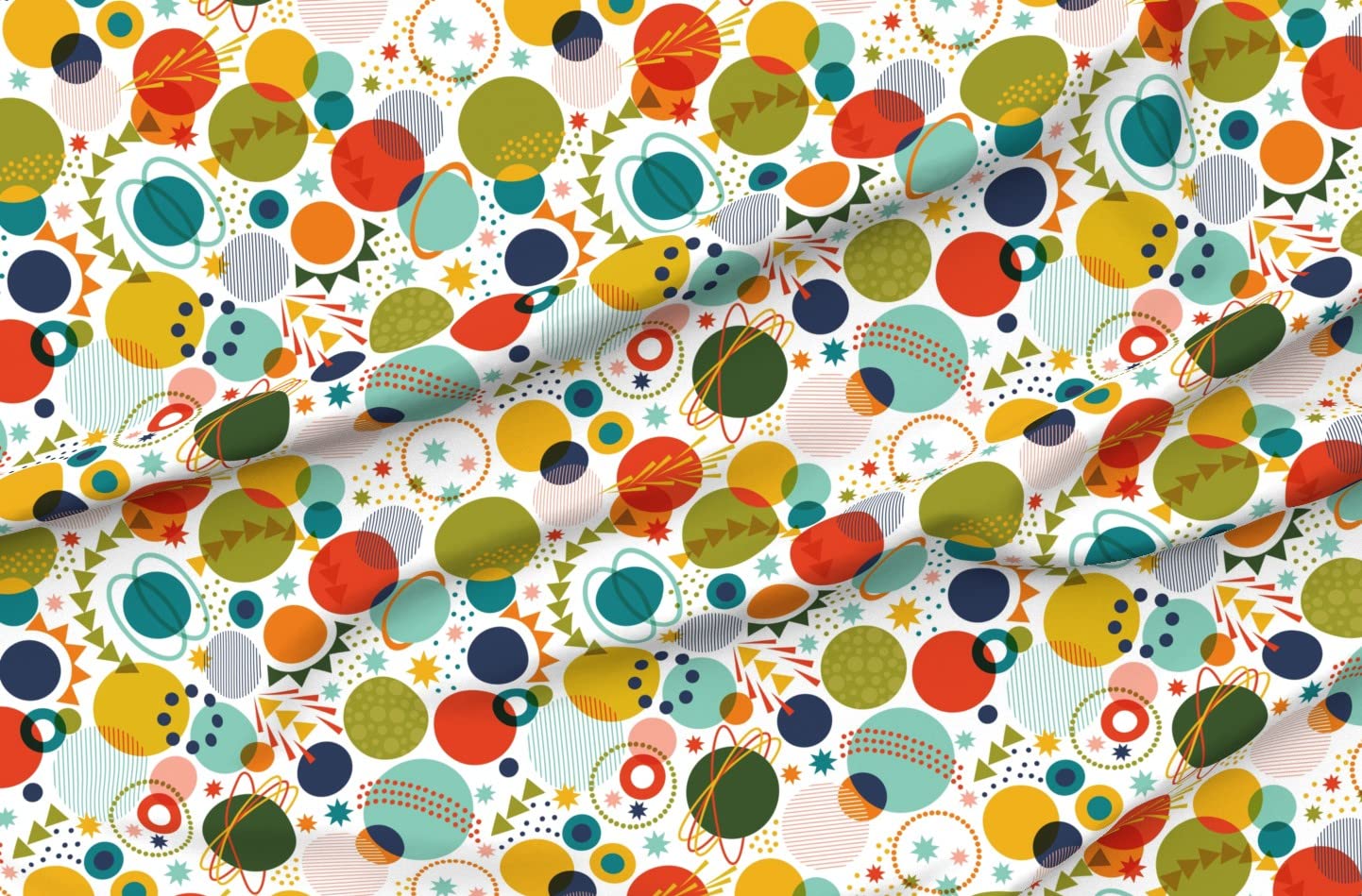 Adventure Space Fabric - Bright Planets, Colored Stars & Spaceships Printed on Organic Cotton Sateen by The Yard - Perfect for Sewing, Quilting, Apparel & Home Decor | Space-Themed Bedding, Curtains & DIY Projects