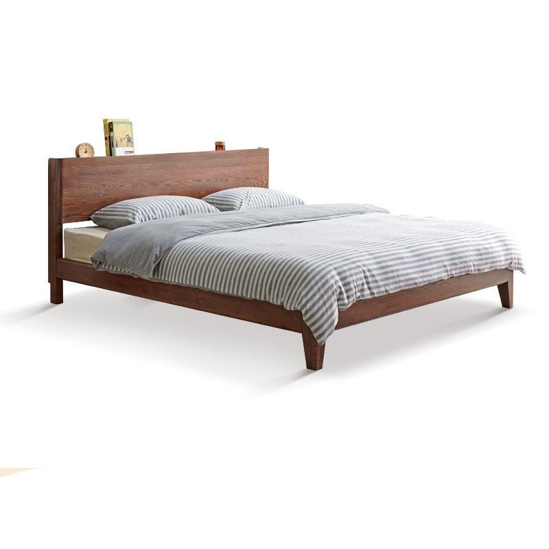 Solid Oak Wood Modern Bed Frame with LED Night Lights in Walnut Finish - Perfect for Bedroom Decor and Cozy Nighttime Ambiance