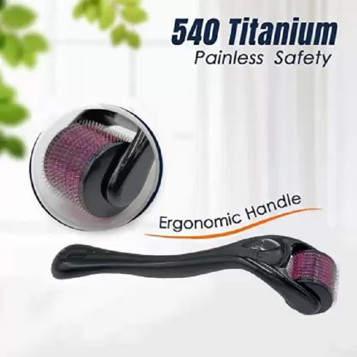 Redtize 0.5mm Titanium Micro Needle Roller for Hair Growth - 540 Medical Grade Needles | Repair Damaged Hair & Stimulate Follicles | Reduce Hair Loss & Thicken Hair | Easy to Use at Home | Perfect for Men & Women with Thinning Hair
