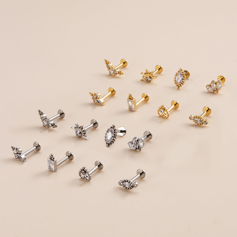 16G Stainless Steel Crown Heart Threaded Flat Back Labret Piercing Jewelry | HSPJ527 | Perfect for Cartilage, Lip, Nose & Ear Piercings
