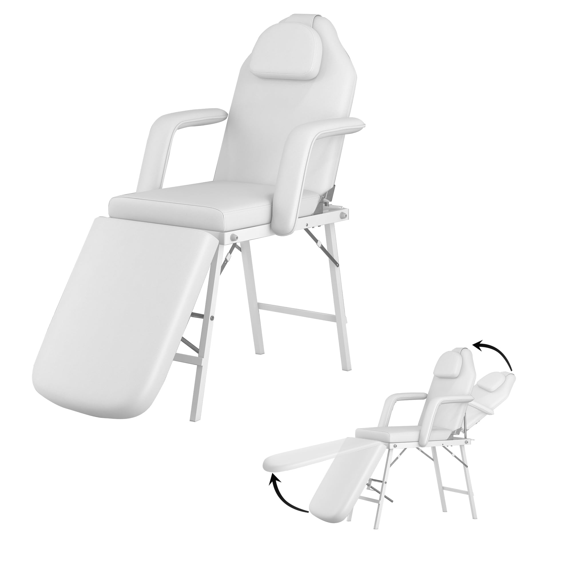 Professional Portable Massage Table - Adjustable Tattoo & Salon Bed with Armrests & Headrest | 3-Section Foldable Massage Bed for Facial, Lash & Beauty Treatments | Perfect for Spa, Home Use & Mobile Therapists (White)