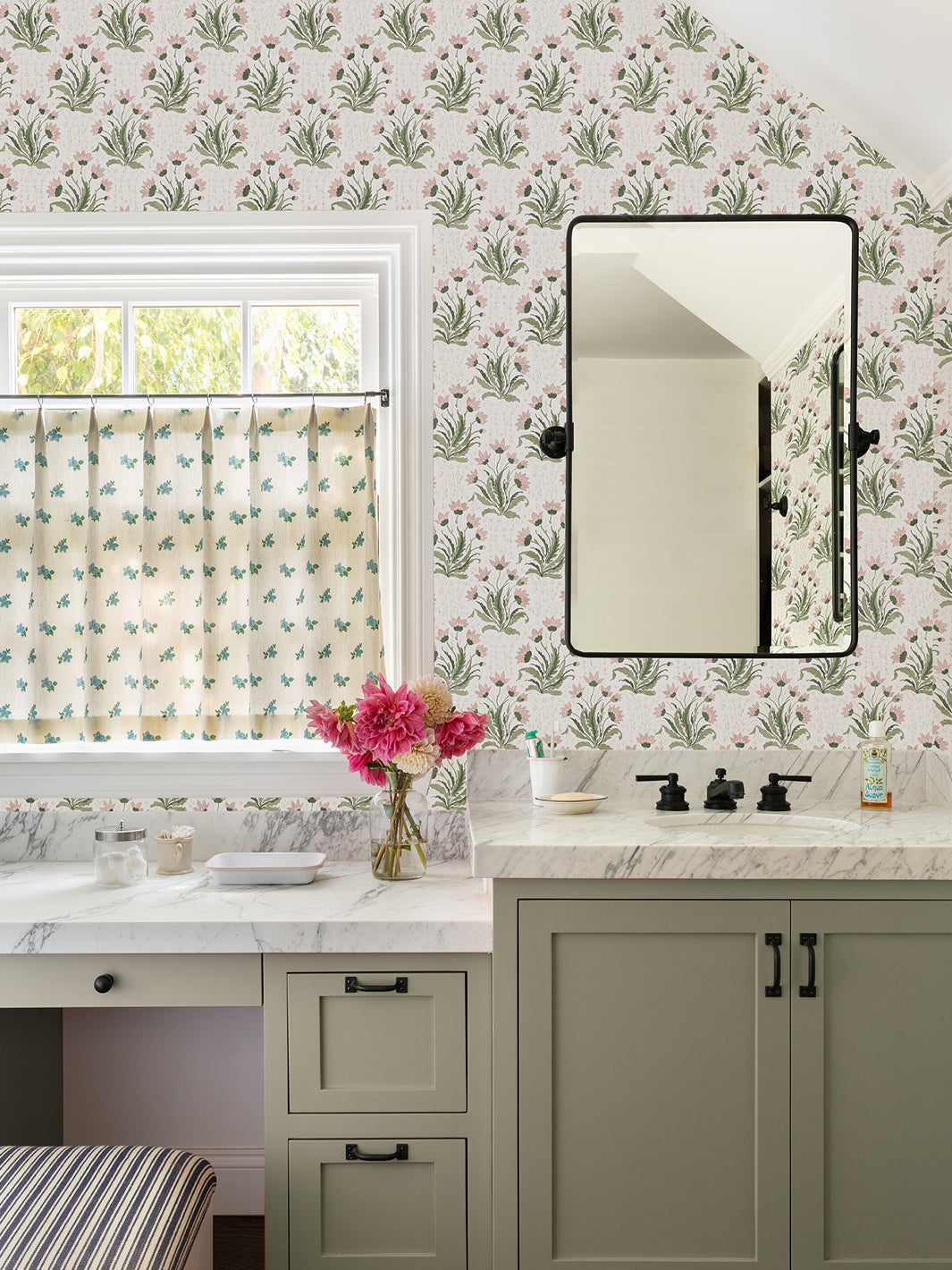 Nathan Turner Hillhouse Floral Multi Wallpaper - Pink & Green Botanical Design for Living Room, Bedroom & Nursery Decor