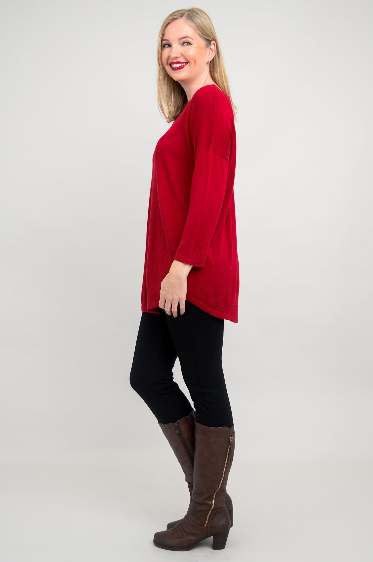 Tina Sweater - Soft Bamboo Cotton Knit Pullover for Women | Lipstick Red Casual Wear | Perfect for Fall Layering & Cozy Coffee Dates