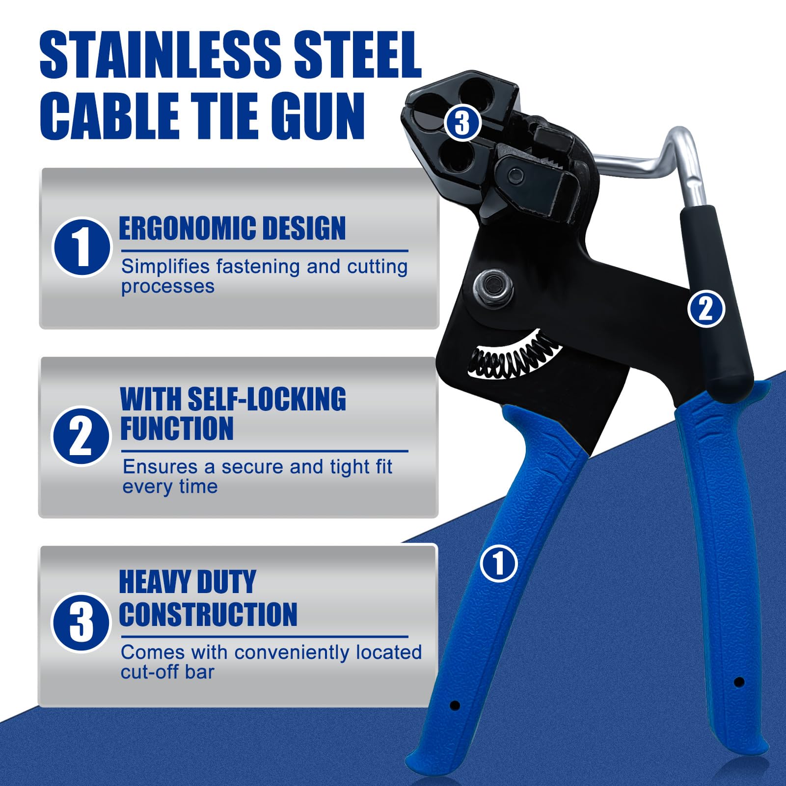 Metal Zip Ties Tool Gun - One Hand Operation Stainless Steel Cable Tie Gun for Fastening & Cutting, Includes 100pcs Heavy Duty Self-Locking Metal Zip Ties - Perfect for Outdoor Use, Construction, HVAC, and Electrical Work