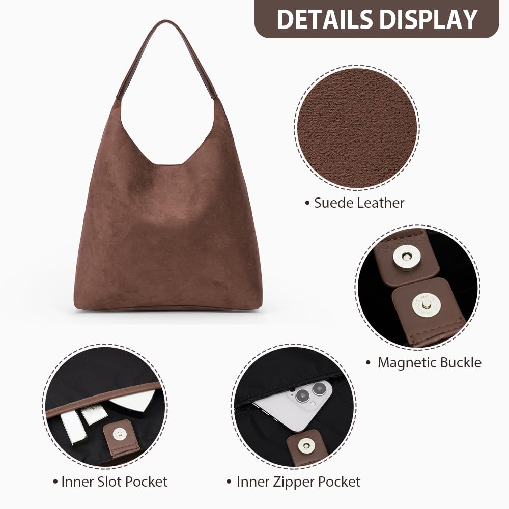 Stylish Suede Tote Bag for Women - Elegant Slouchy Hobo Handbag for Work, Office & Daily Use | Perfect as Professional Work Bag, Commuter Purse & Fashion Accessory