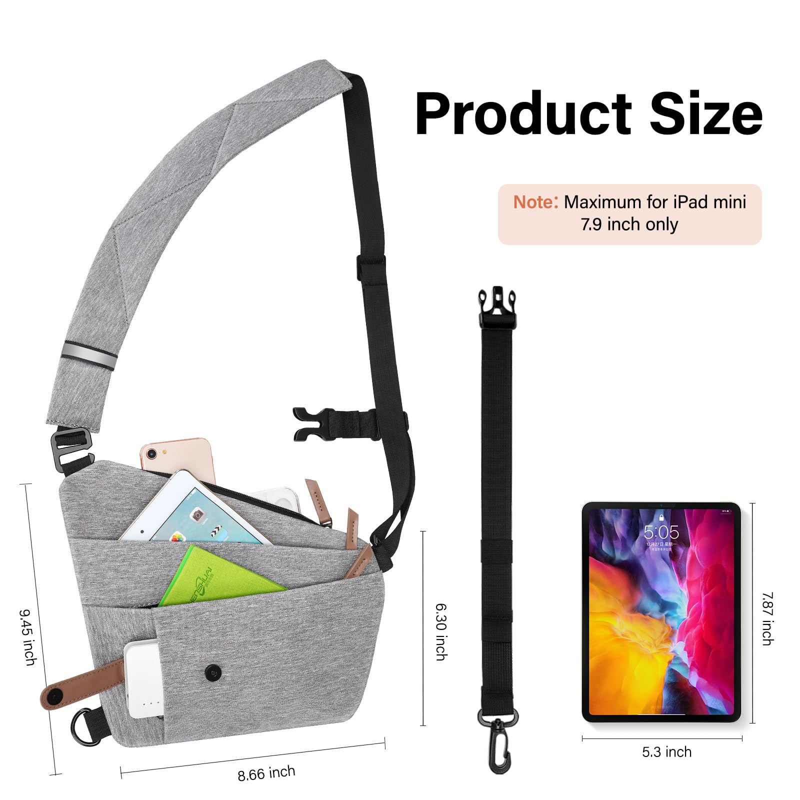 MOSISO Anti-Theft Sling Bag for Men & Women - Lightweight Crossbody Chest Shoulder Bag with Multiple Pockets - Perfect for Outdoor Hiking, Travel & Everyday Use - Gray