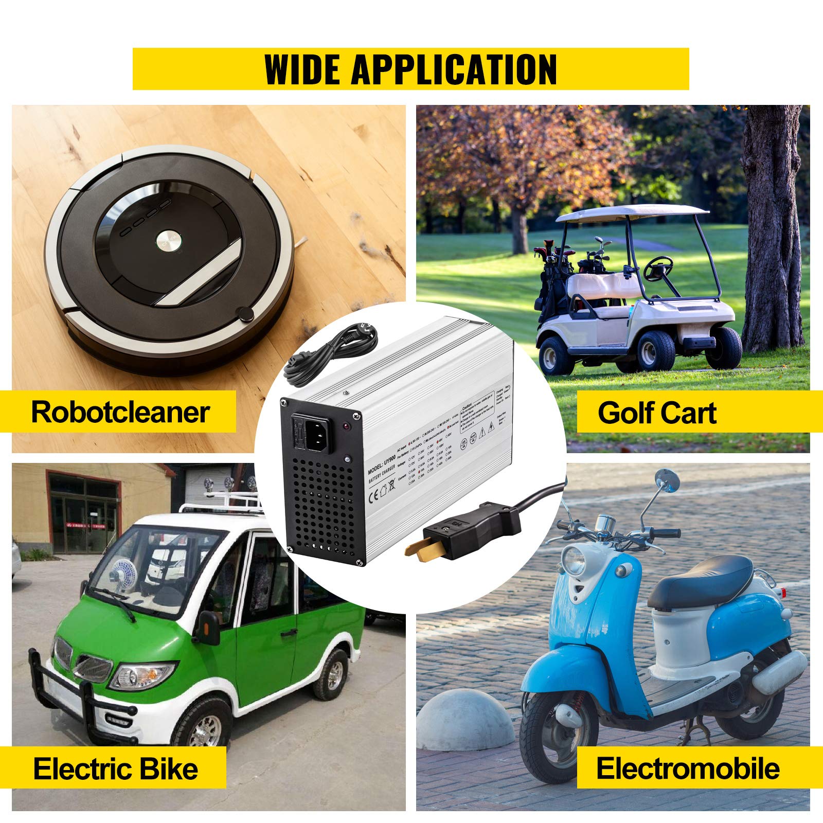 VEVOR 36V 18A Golf Cart Battery Charger for Club Car, Ez Go & Yamaha - Aluminum Shell, Splayed Plug & LED Display - Power Wise Electric Charger for Golf Carts, Utility Vehicles & Neighborhood EVs