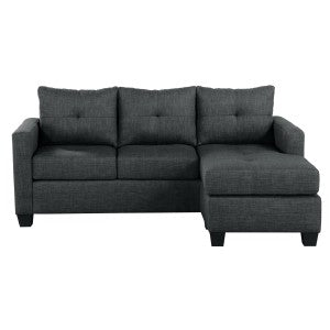Dark Gray Reversible Sectional Sofa Chaise with Tufted Upholstery & Faux Wood Legs - Modern Living Room Furniture for Small Spaces & Apartments