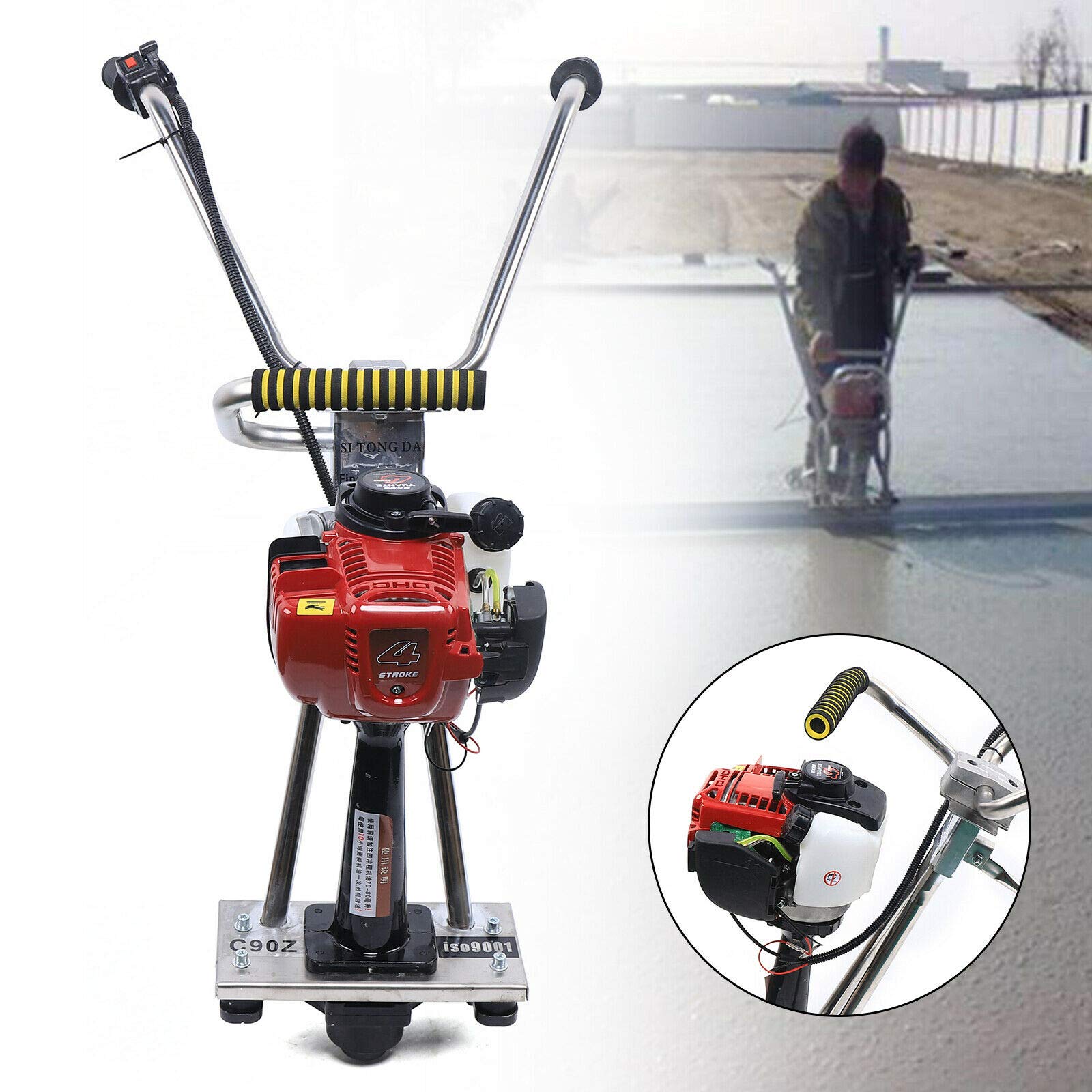 4 Stroke Concrete Vibrating Leveling Machine - Heavy Duty Tamp Beam Surface Finisher & Power Trowel for Concrete Screeding | Professional Soil Compactor & Tamper Machine with Stainless Steel Body | Ideal for Driveway Paving, Patio Leveling & Construction Projects
