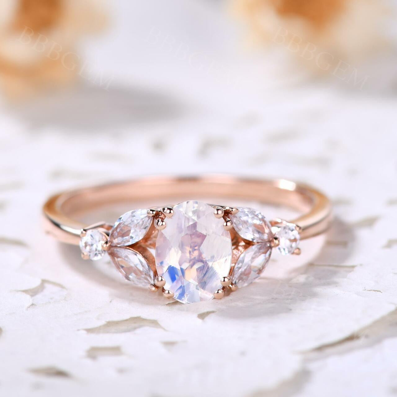 14k Rose Gold Pink Morganite & Marquise Moissanite Engagement Ring for Women - Perfect for Proposals, Anniversaries & Romantic Occasions