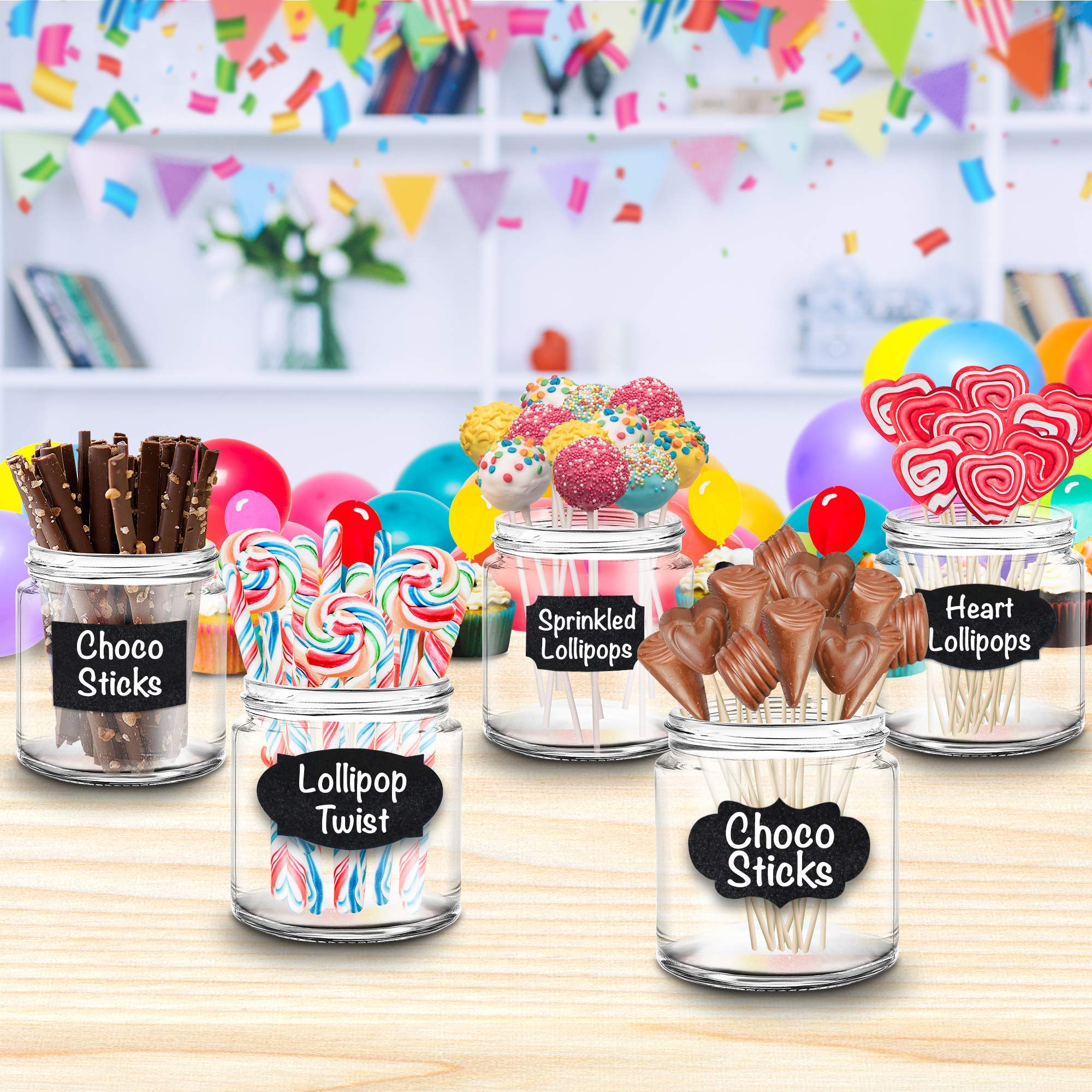 ArtCreativity 120-Pack Chalkboard Labels for Buckets & Jars - Includes Liquid Chalk Marker - Waterproof, Erasable & Reusable Stickers for Organizing Art Supplies, Pantry & Craft Rooms (Assorted Designs)