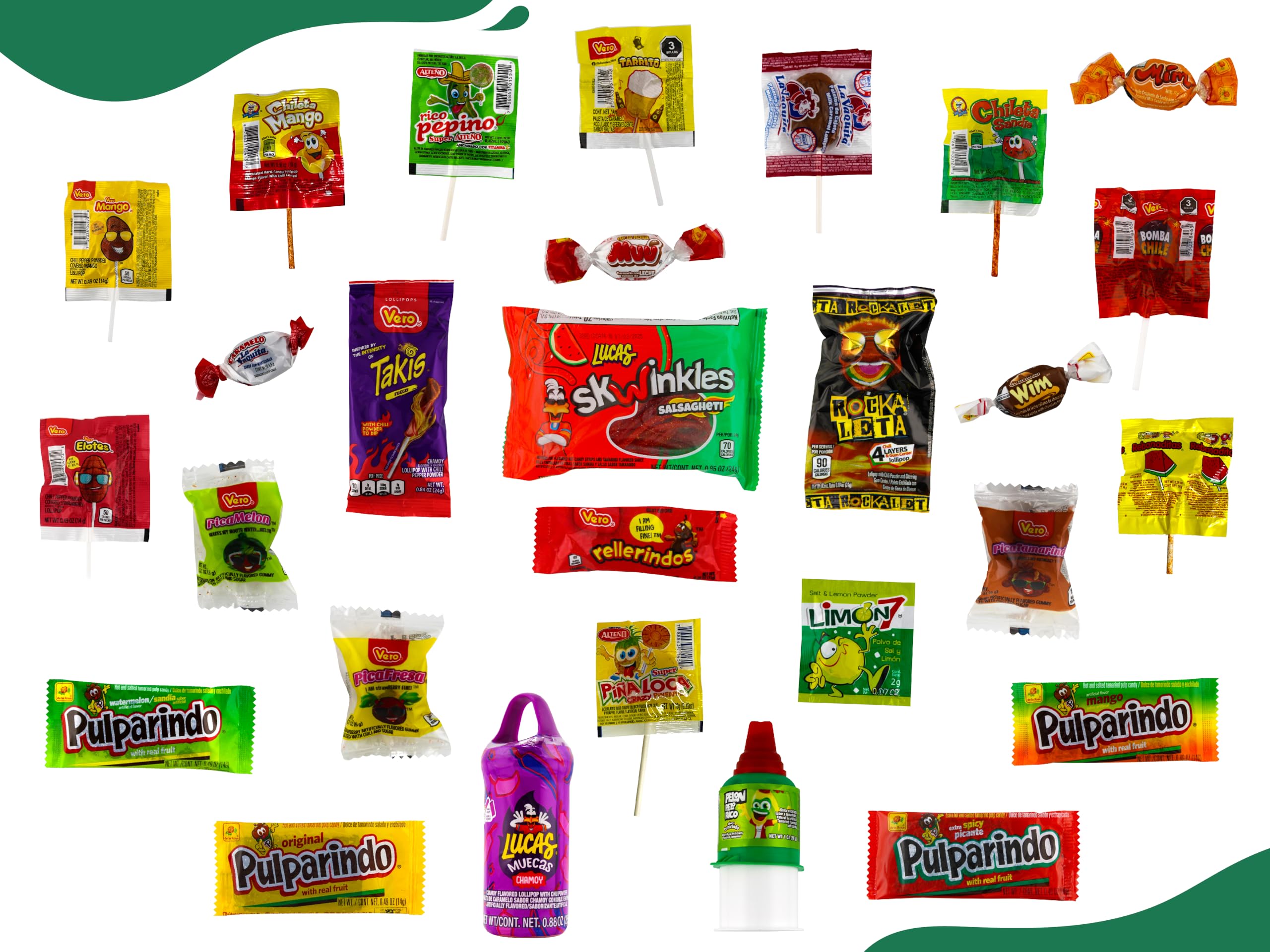 Spicy Mexican Candy Assortment - Lucas, Pelon Pelo Rico, Pulparindo (90 Count) for Parties & Gifts