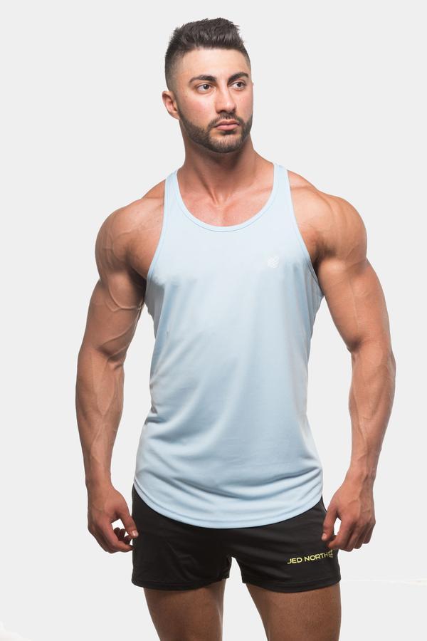 Jed North Men's Microfiber Dri-Fit Performance Tank Top - Light Blue - Moisture Wicking Workout Shirt for Gym, Running & Athletic Activities