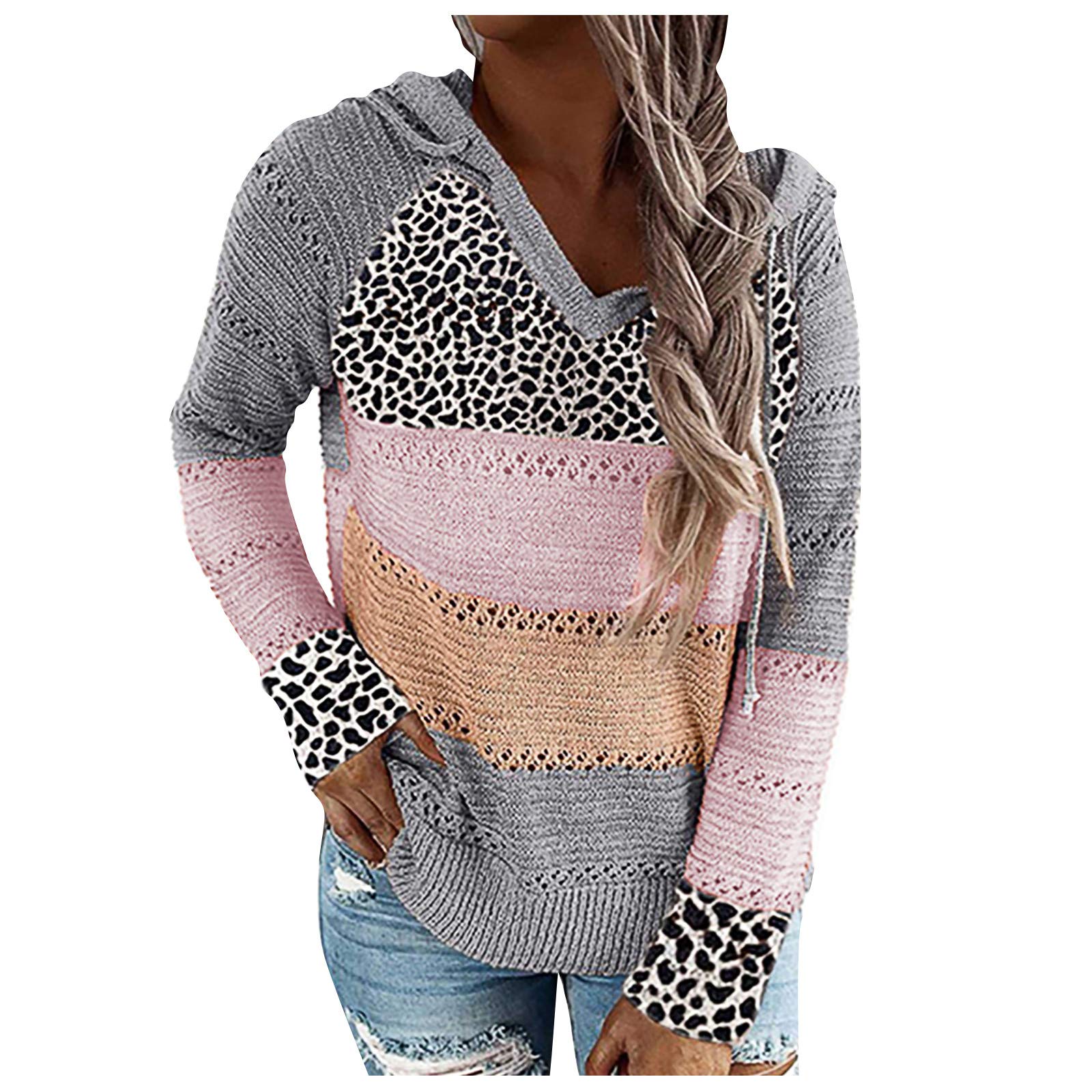Women's Waffle Knit Sweatshirt - Thin V-Neck Patchwork Long Sleeve Pullover | Casual Comfy Tunic Sweater Tops for Everyday Wear & Layering