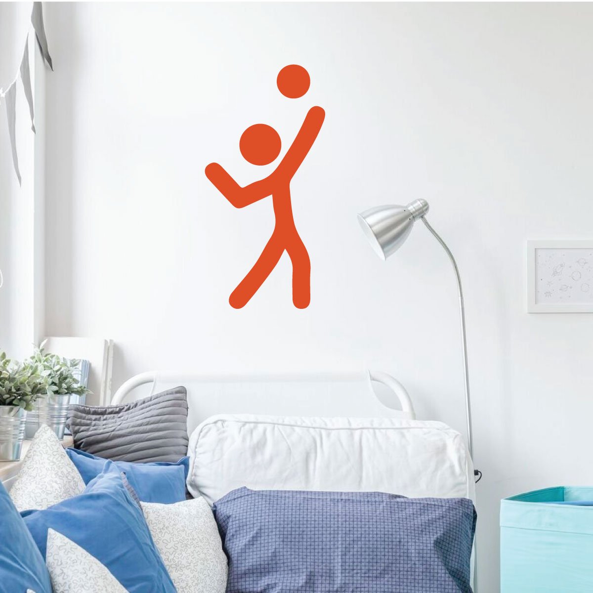 Volleyball Wall Decal - Vinyl Sports Decor for Bedroom, Playroom & Gym - Fun Stick Figure Player Design - Perfect for Game Room, Kids Room & Sports Fan Decorations