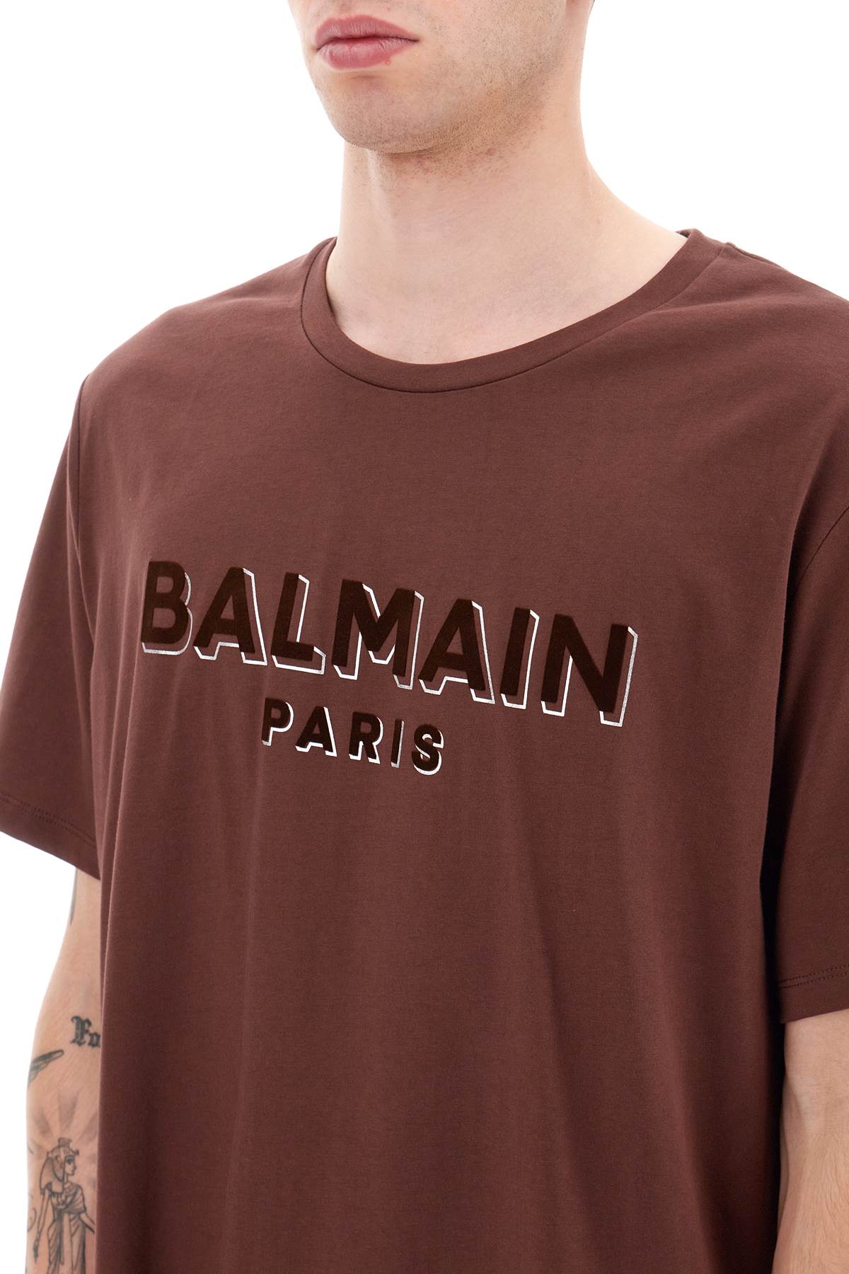 Balmain Flocked Logo T-Shirt for Men - Stylish Cotton Crewneck Tee for Casual Wear & Street Fashion