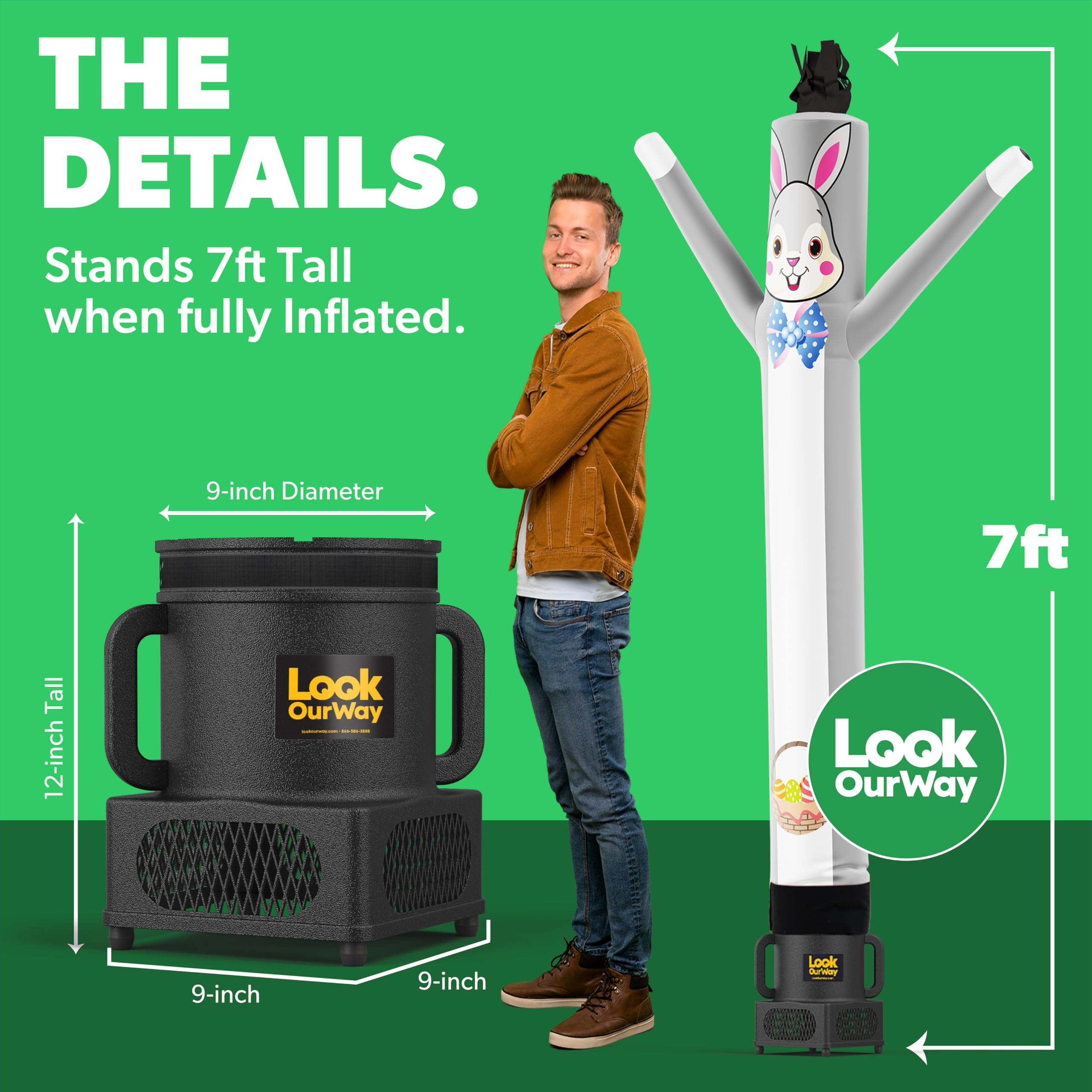 7ft Tall Air Dancers Wacky Waving Inflatable Tube Man with Weather-Resistant Blower - Eye-Catching Business Advertising & Event Decoration for Car Dealerships, Grand Openings, Easter Celebrations & Outdoor Promotions