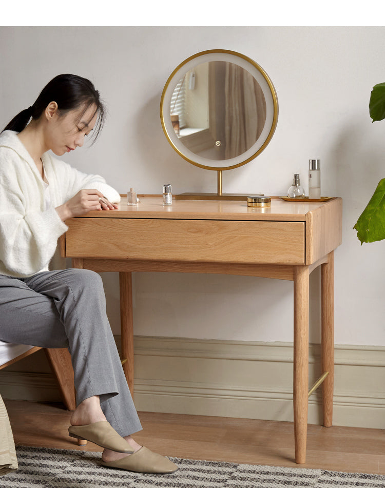 Stylish Oak Solid Wood Nordic Dressing Table - Modern Vanity Desk for Bedroom & Makeup Area | Perfect for Home Decor & Beauty Routine