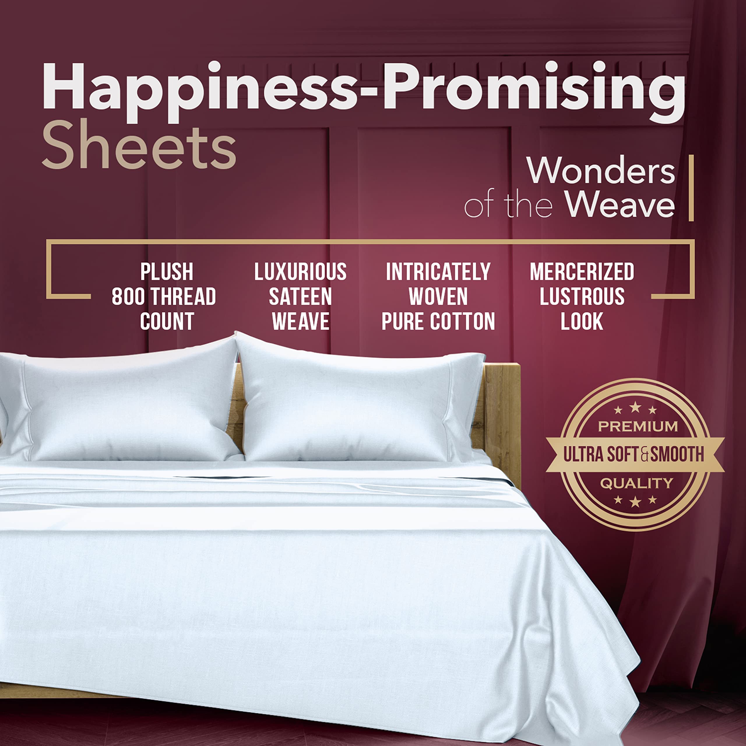 Premium 800 Thread Count Egyptian Cotton Sheets Set - 4 Piece Full Size Cooling Bed Sheets in Light Blue | Soft, Breathable & Luxury Hotel Quality | Fits Mattress Up to 18