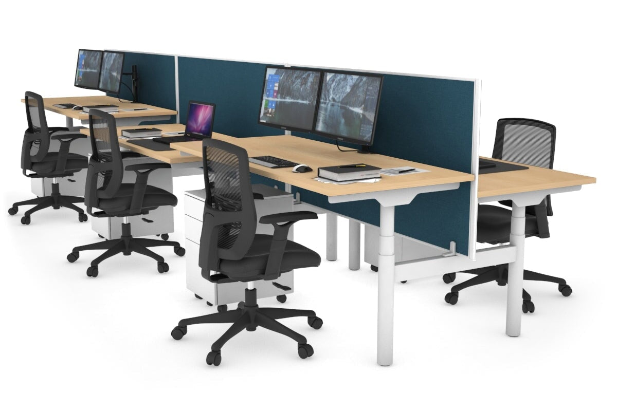 Flexi Premium Height Adjustable 6-Person H Bench Workstation - White Frame [1400L x 700W] - Ideal for Office, Coworking Spaces & Home Offices