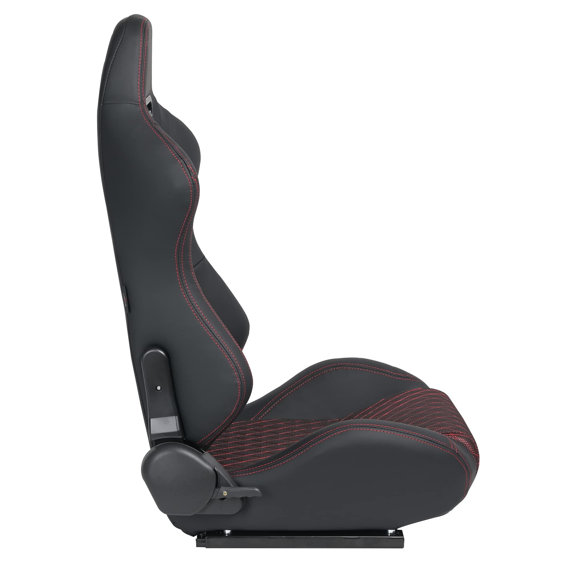 High-Performance Universal Racing Seats - 2PCS PVC Leather Bucket Seats with Breathable Mesh & Dual Sliders | Black with Red Stitching | Perfect for Sports Cars, Drifting & Track Racing