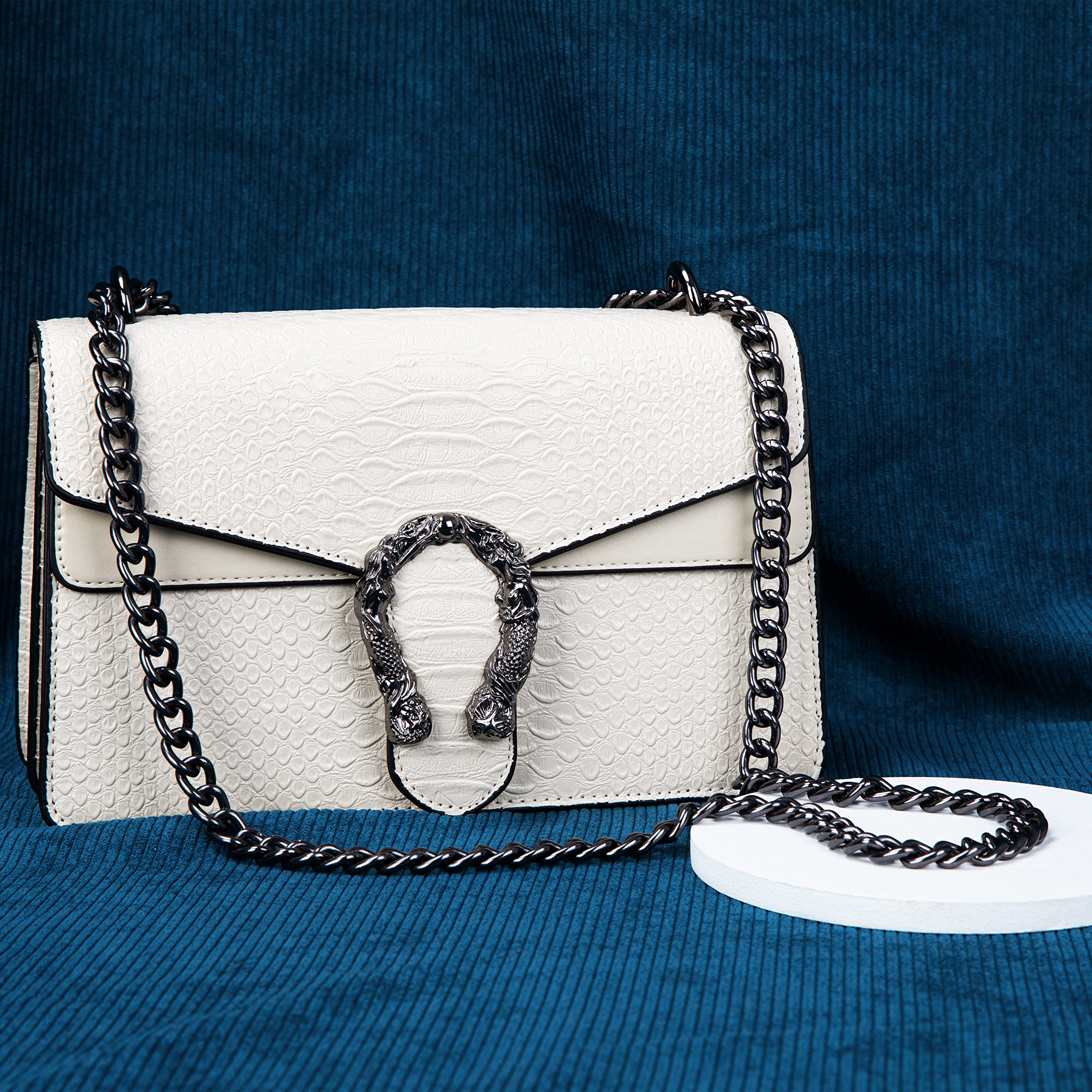Aiqudou Women's Crossbody Bag & Satchel Purse - Fashionable Snake Print Chain Shoulder Bag, Luxury PU Leather Handbag for Daily Use, Work, Travel & Evening Out