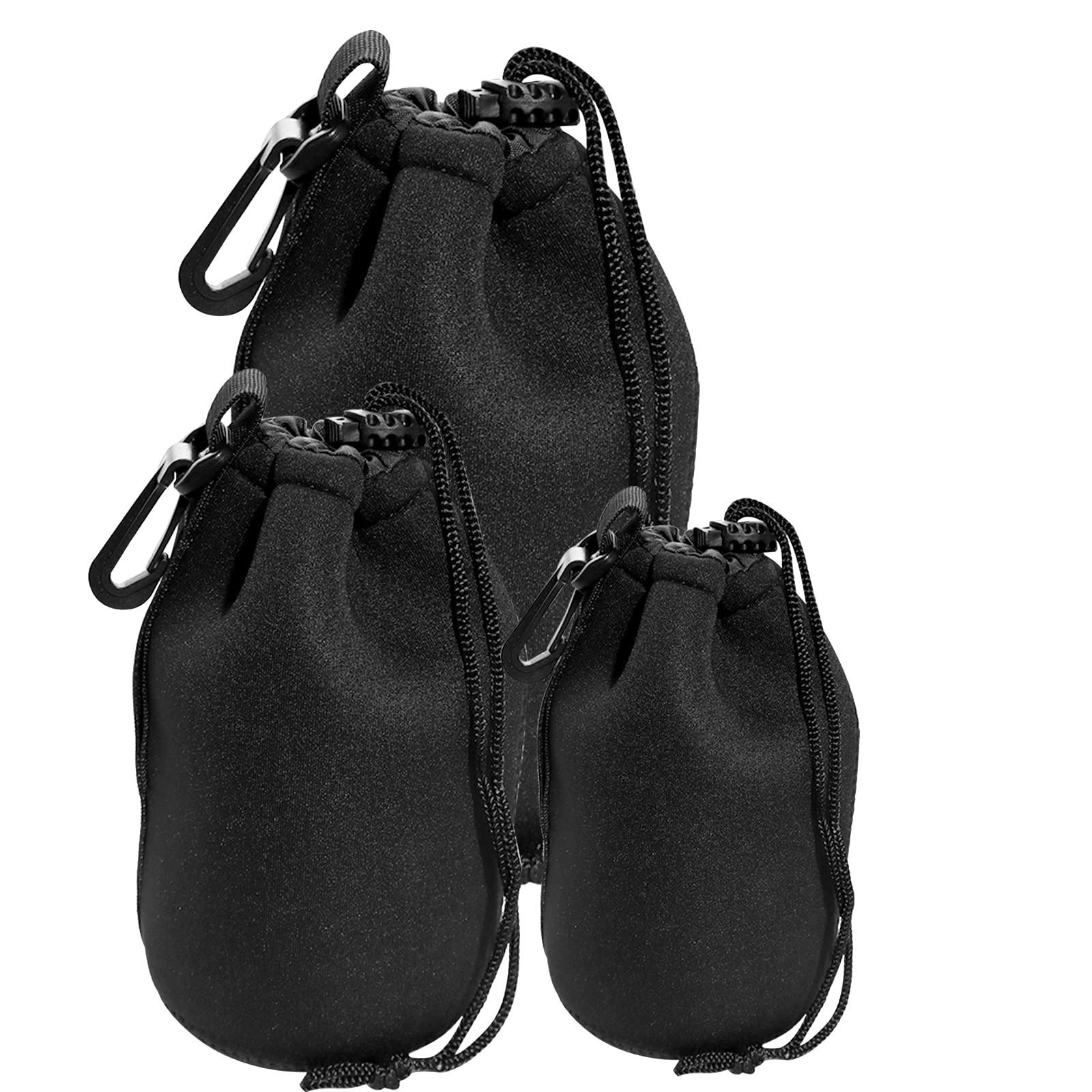 3-Pack Lens Pouch Set for Canon Nikon Sony Pentax Olympus DSLR Cameras - Small Medium Large Sizes for Travel & Photography Accessories Storage