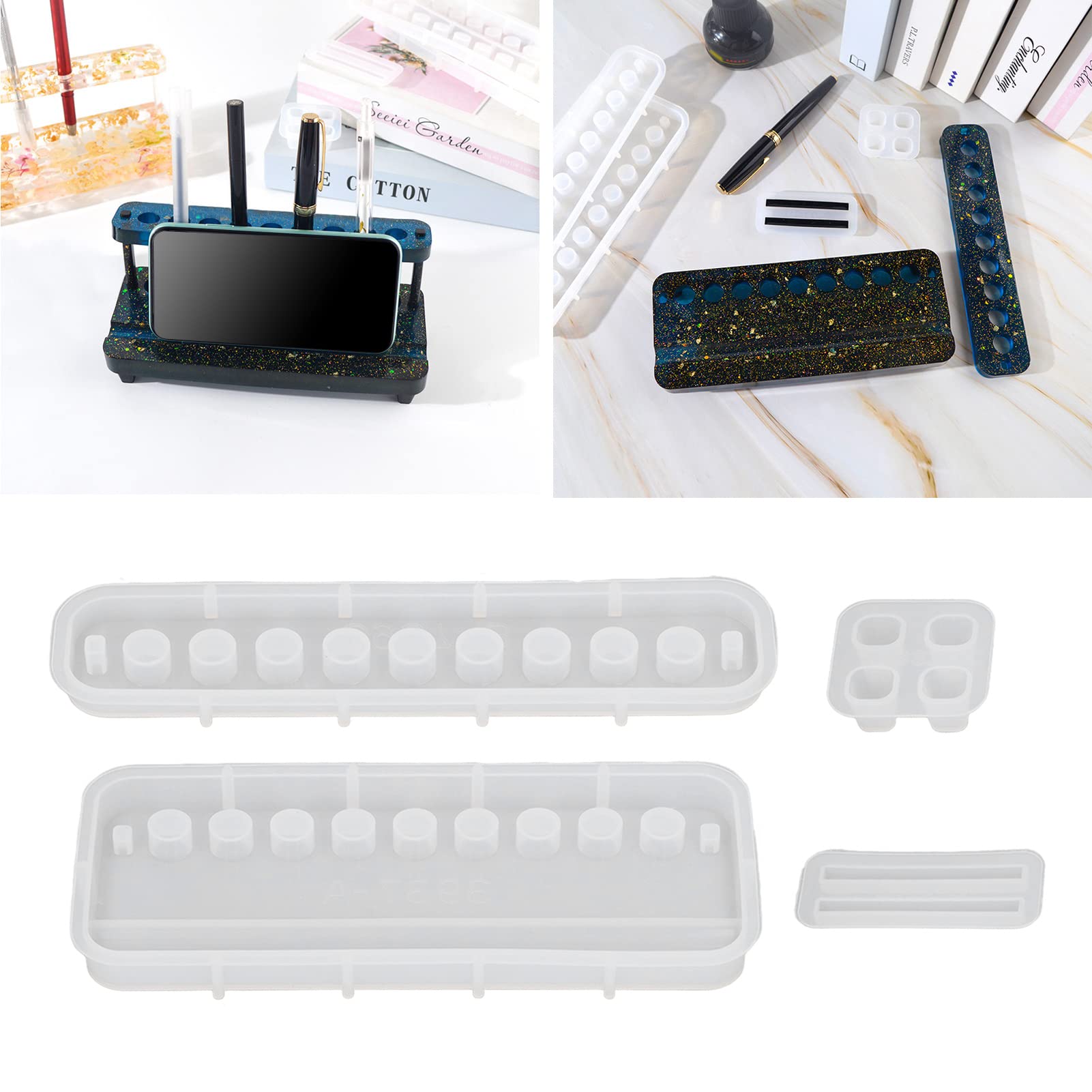 Premium Silicone Molds for Epoxy Resin - 8PCS Set with Pen Holder, Business Card Holder & Phone Stand - DIY Craft Molds for Home Decor, Office Organization & Gift Making