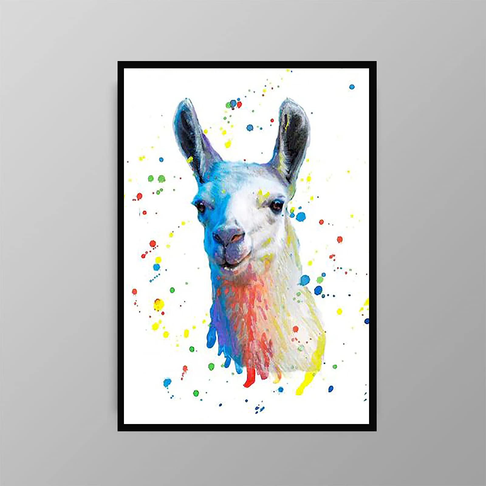 16''x24'' Framed Modern Canvas Wall Art - Llama Print Giclee Poster for Girls Room, Bathroom, Kitchen & Office Decor | Aesthetic Animal Print Wall Decor for Bedroom & Home