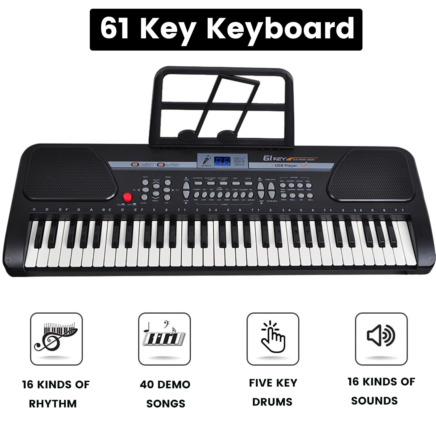 iMeshbean 61-Key Electronic Keyboard Piano - Portable Digital Piano with Stand, Built-in Speakers & Headphone Jack - Perfect for Beginners, Home Practice & Music Lessons (Black)