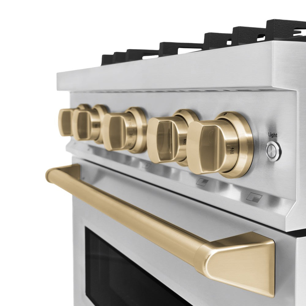 ZLINE Autograph Edition 30 Inch 4.2 Cu Ft Classic Gas Range with 4 Burner Cooktop & Convection Gas Oven - Stainless Steel with Champagne Bronze Accents (CGRZ 30 CB) - Perfect for Modern Kitchens, Home Chefs & Gourmet Cooking