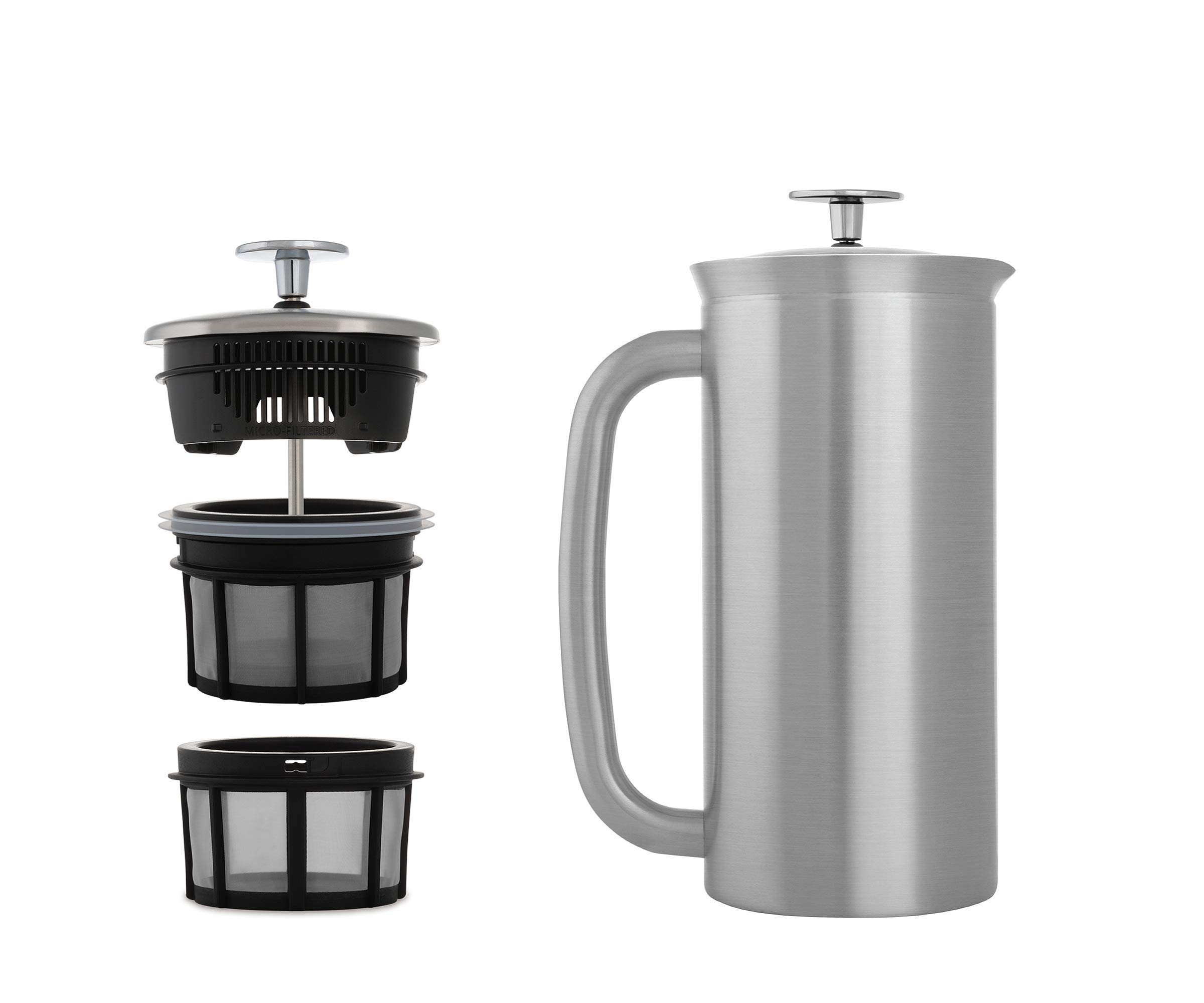 ESPRO P7 French Press Coffee Maker - 32oz Double Walled Stainless Steel Insulated Tea & Coffee Press with Micro-Filter - Keeps Drinks Hot for Hours - Perfect for Home, Office, Camping & Travel - Polished Stainless Steel