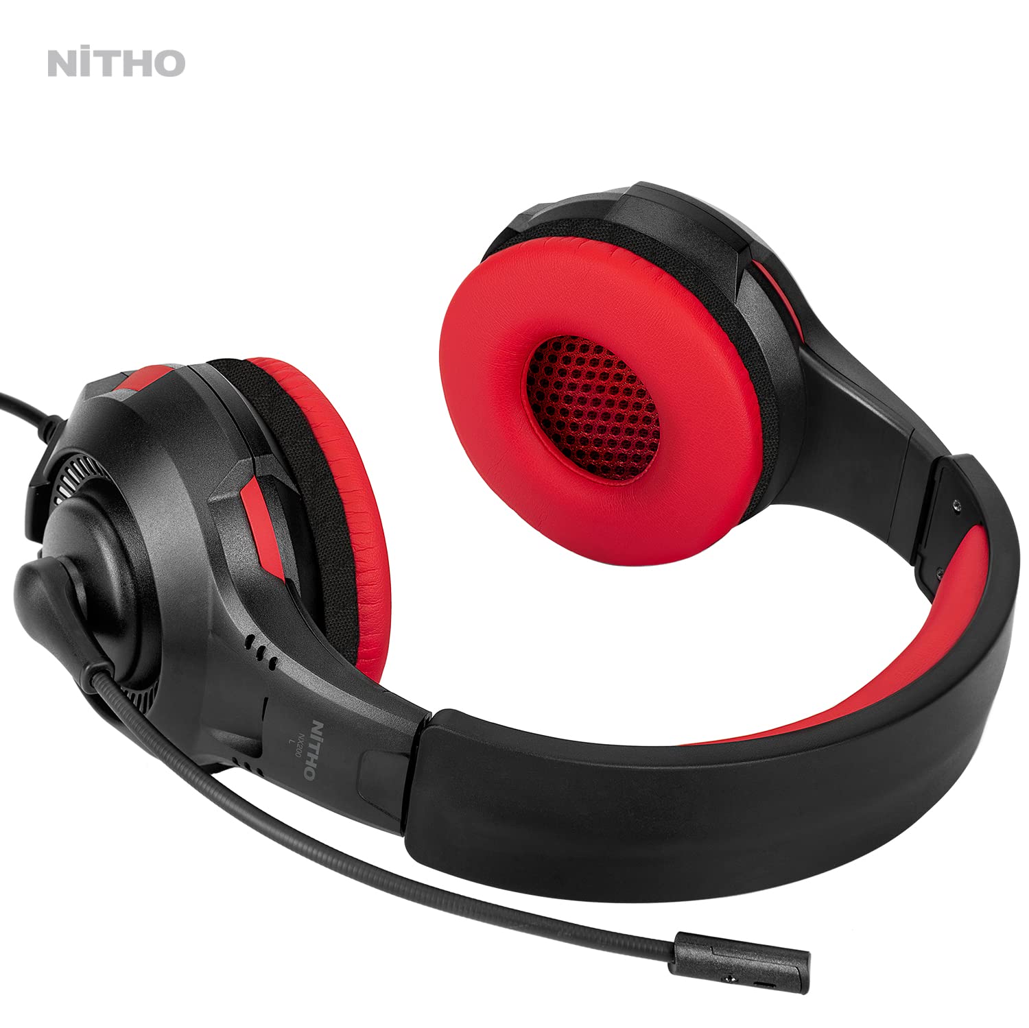 NITHO NX200 Gaming Headset for PC, PS4, PS5, Xbox, Mobile & Tablet - Stereo Surround Sound Headphones with Flip-Up Microphone, RGB Lighting (Red) - Perfect for Online Gaming, Streaming & Video Calls