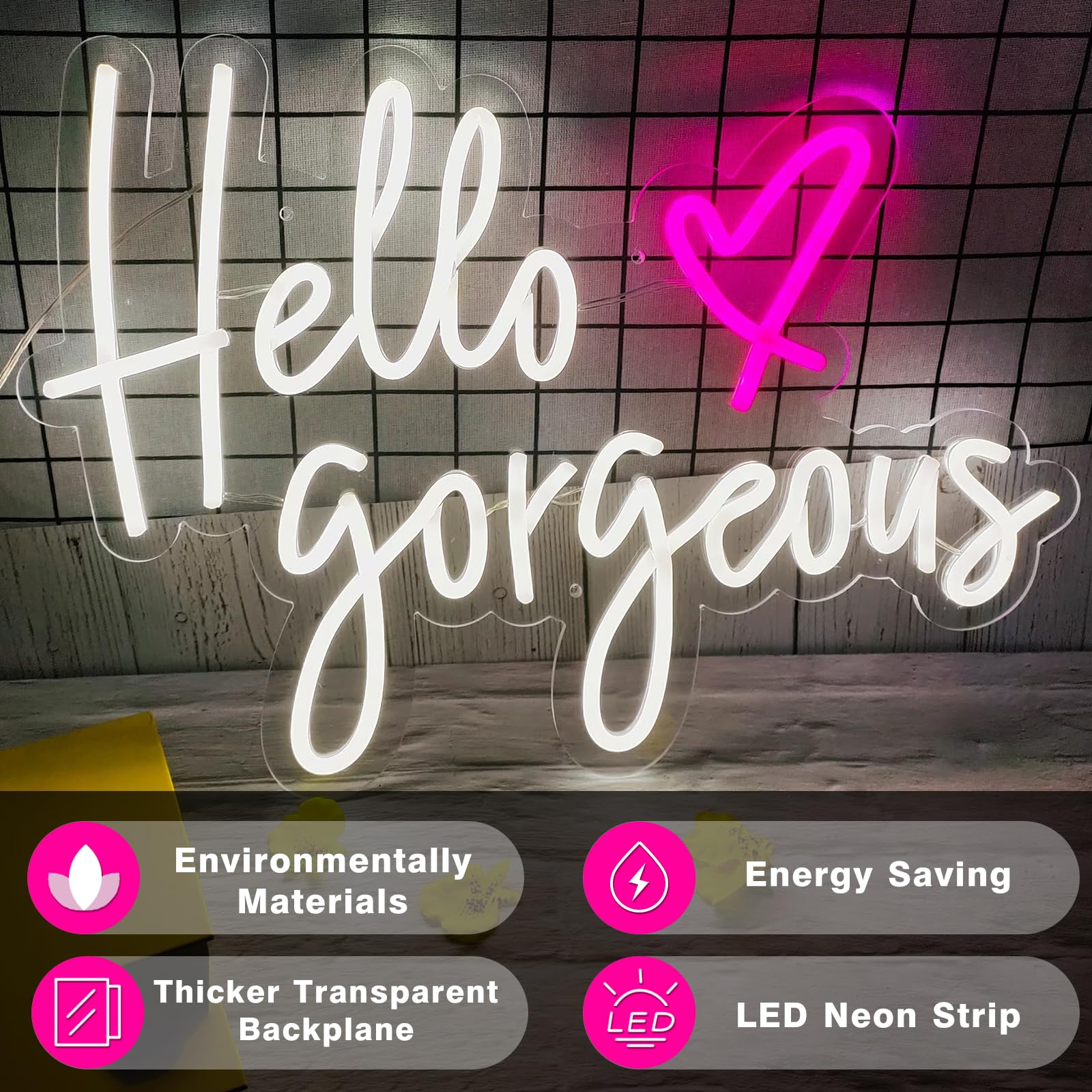 Hello Gorgeous Neon Sign Light - Custom Wall Art Decor for Home, Bar, Pub & Club | Unique Gift for Christmas & Parties | Perfect for Bedroom, Living Room & Rave Decorations