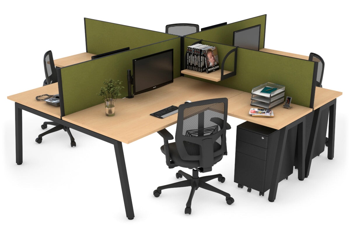 Quadro A Legs 4-Person Corner Workstation Desk - 1600L x 1800W with Cable Management - Modern Office & Home Workspace Solution for Professionals