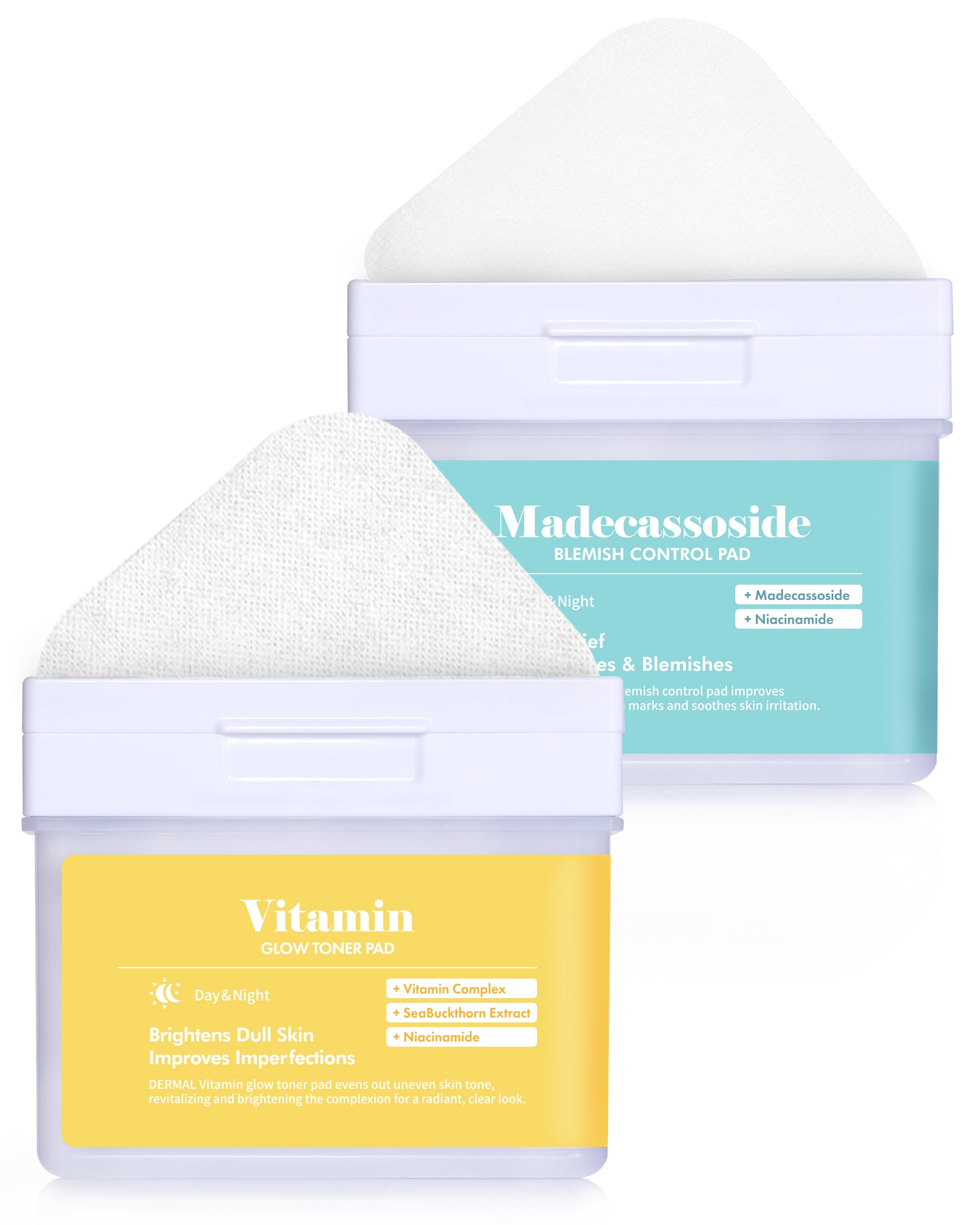 DERMAL Madecassoside Blemish Control Pads with Vitamin Toner - Acne Treatment Facial Pads for Clear Skin - Exfoliating & Soothing Face Pads for Daily Skincare Routine