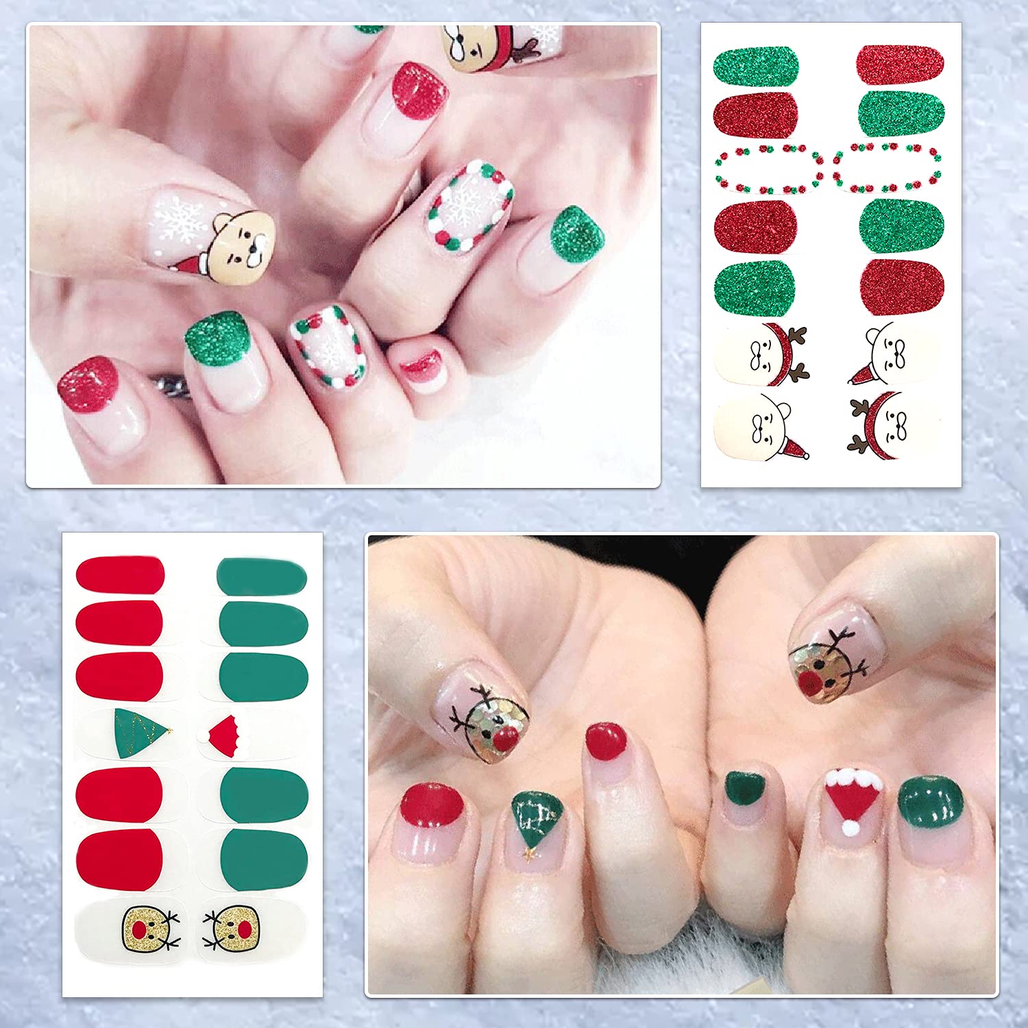 336-Piece Christmas Nail Stickers Kit - 24 Sheets Full Nail Wraps with Adhesive, Nail Art Decals & Polish Strips for Women - Includes Nail File & Cuticle Stick (Trend Series) - Perfect for Holiday Parties, Gift Giving & DIY Nail Designs