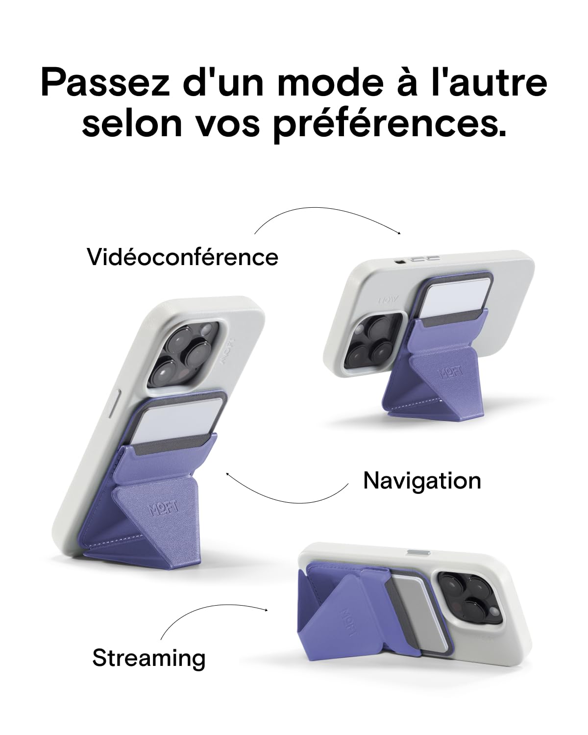 MOFT Adhesive Card Holder for iPhone 16/15/14/13 - MagSafe Compatible Leather Phone Stand with 3 Viewing Angles, Holds 2 Cards | Foldable, Lightweight & Portable (Lavender) | Perfect for Work, Travel & Hands-Free Video Calls