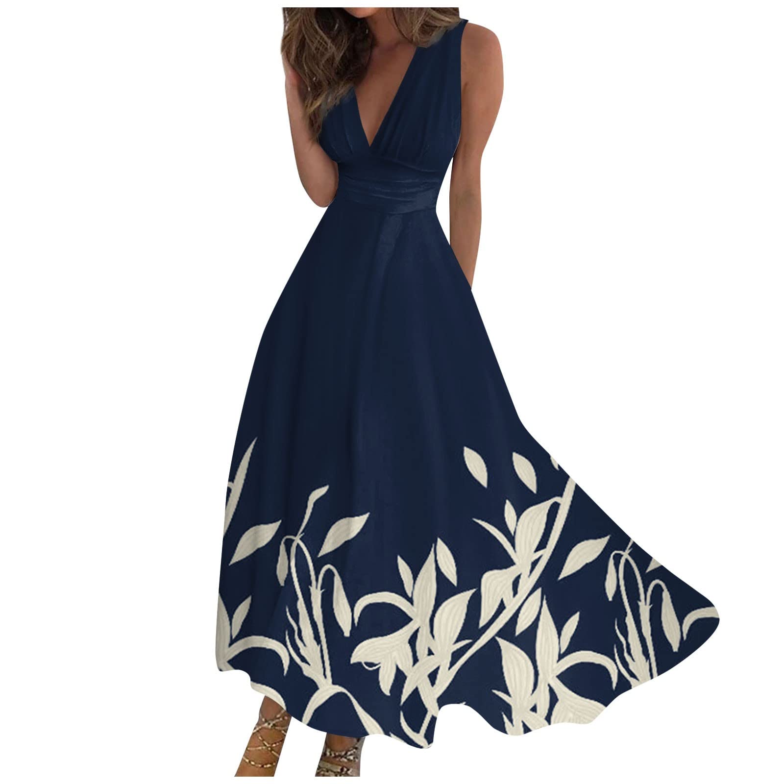 2024 Floral Maxi Dress for Women - Sleeveless V-Neck A-Line Summer Casual Dress | Perfect for Beach, Wedding & Party Wear